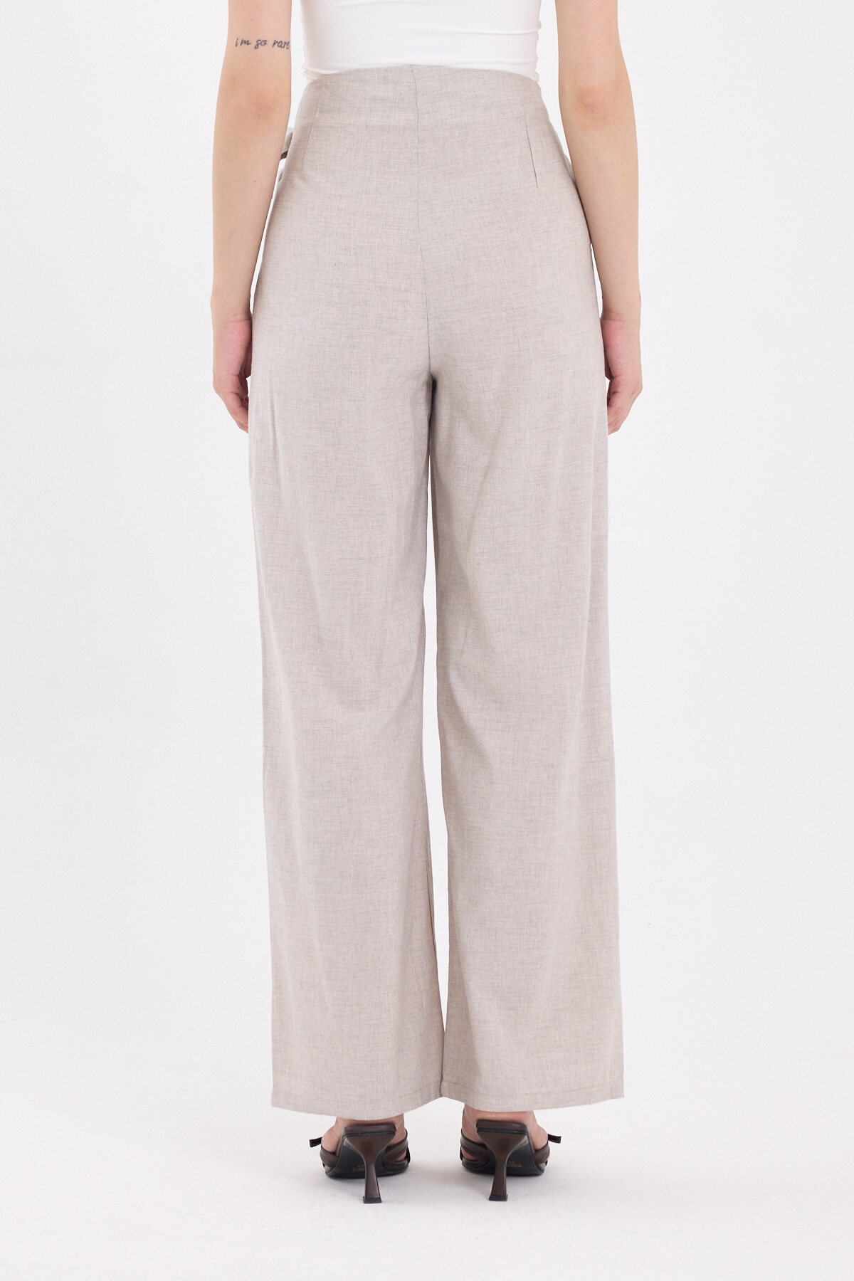 Bej Yan Bağlama Detaylı Palazzo Kadın Pantolon 4779A - 5