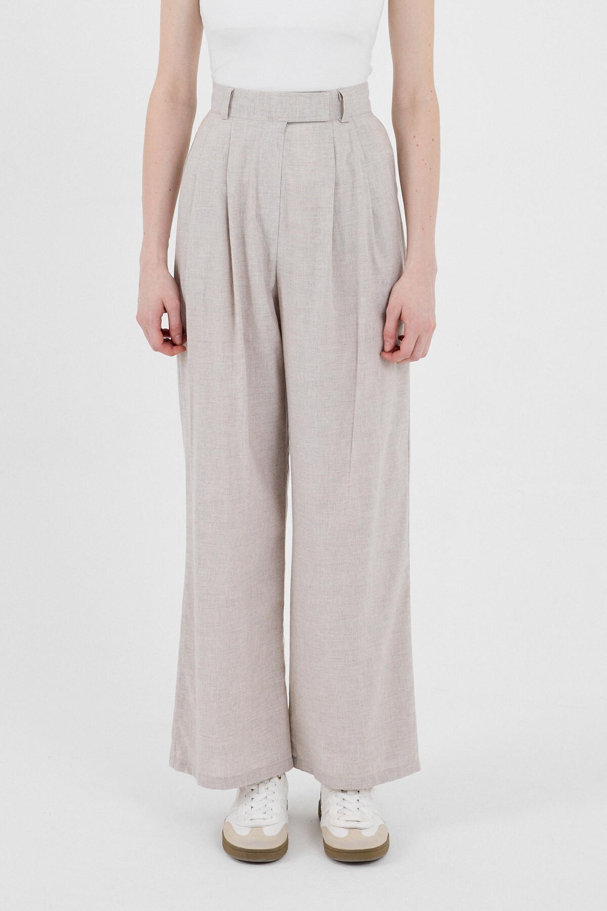 Bej Yüksek Bel Cırt Kapama Detaylı Pamuklu Palazzo Pantolon 8062A - RAYS