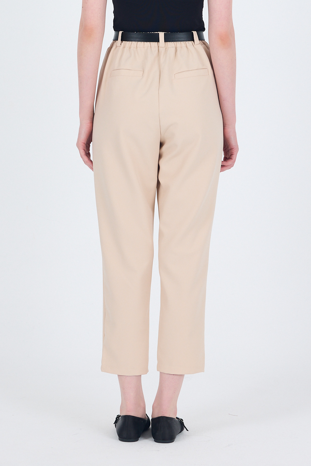 Bej Yüksek Bel Kemerli Havuç Kesim Pantolon 6418A - 6