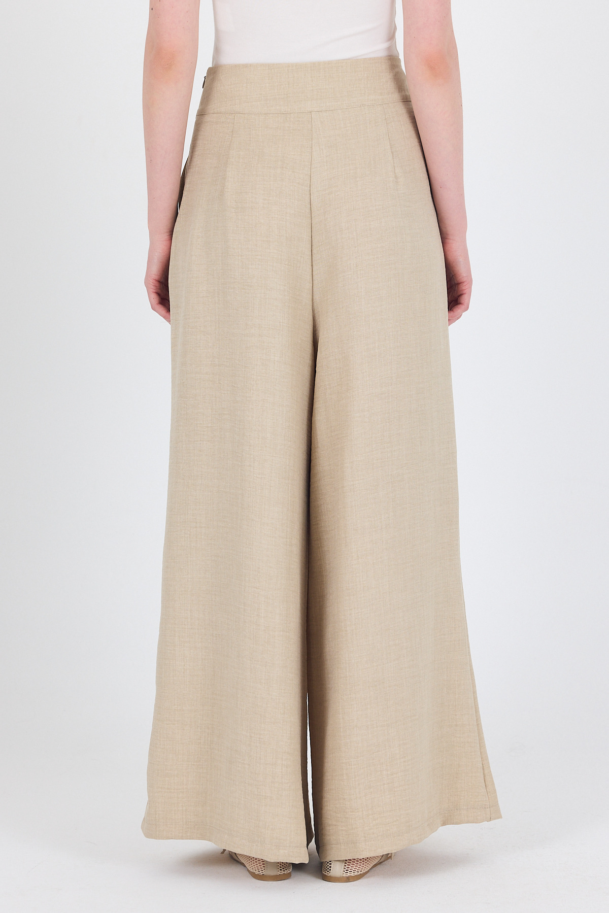 Bej Yüksek Bel Pile Detaylı Bol Paça Pantolon 4810A - 5