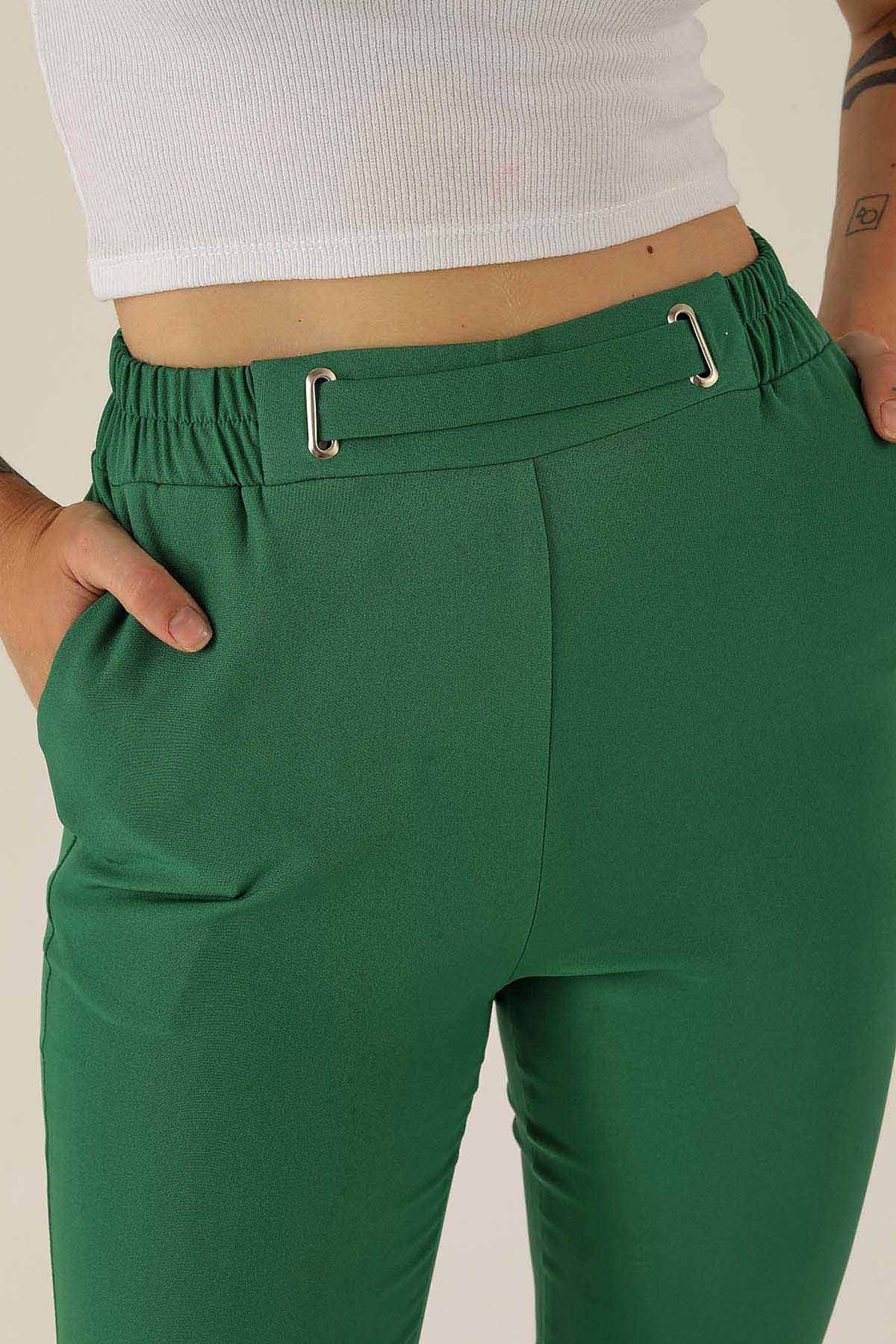 Bel Aksesuarlı Bayan Pantolon - 7105A Benetton Yeşili - 6