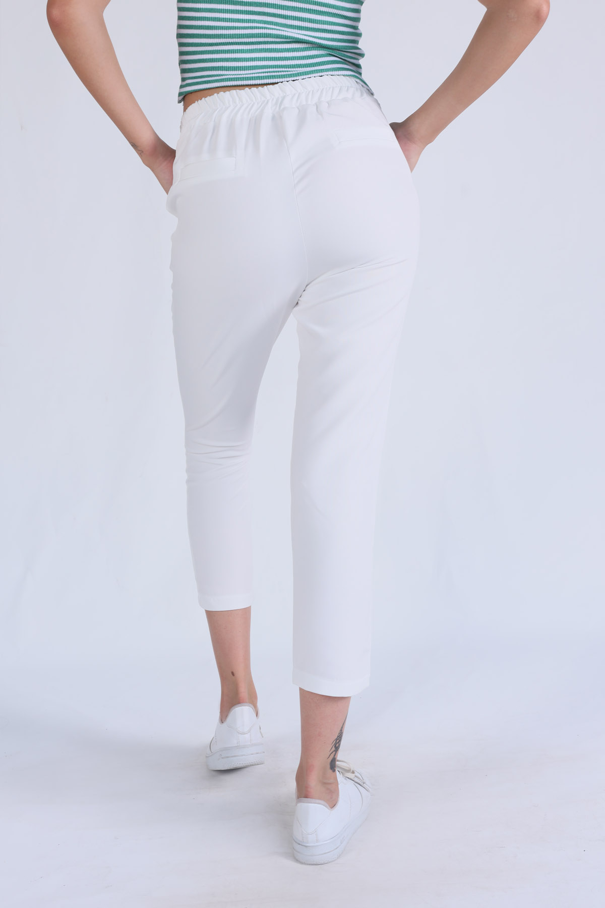 Bel Aksesuarlı Bayan Pantolon - 7105A Ekru - 4