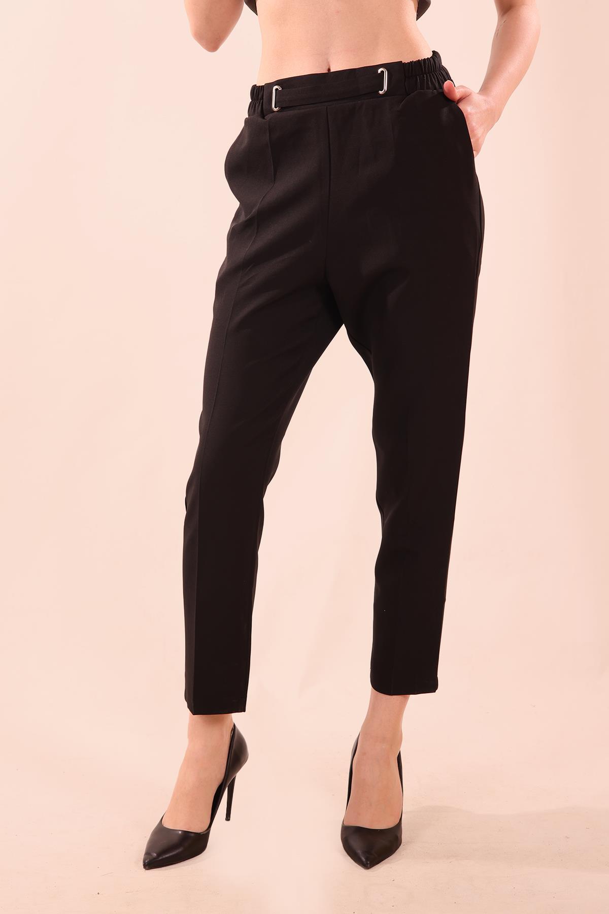 Bel Aksesuarlı Bayan Pantolon - 7105A Siyah - 3