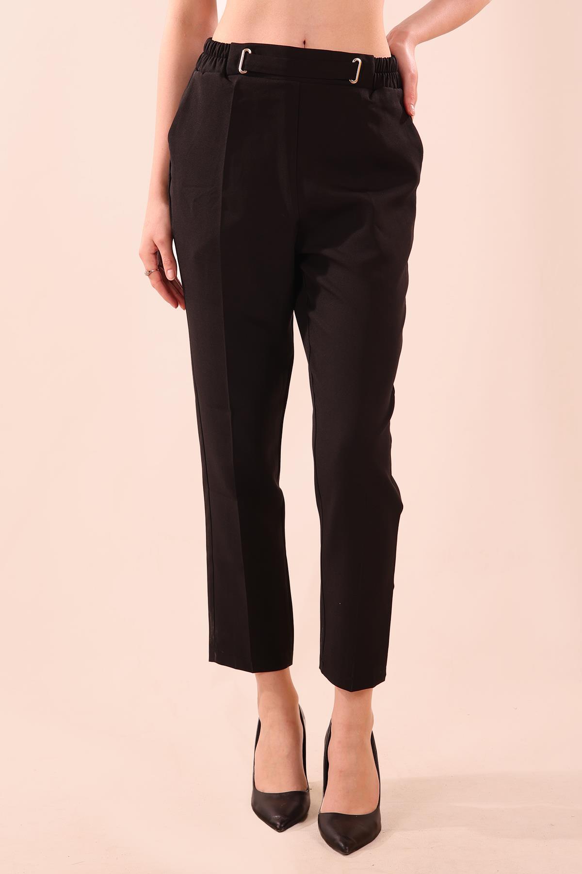 Bel Aksesuarlı Bayan Pantolon - 7105A Siyah - 4