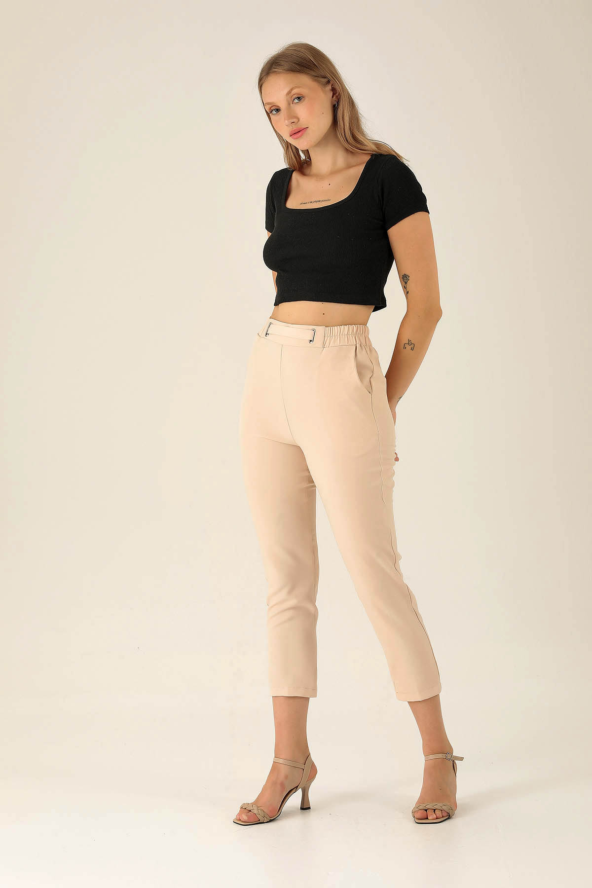 Bel Aksesuarlı Bayan Pantolon - 7105A Taş - 2