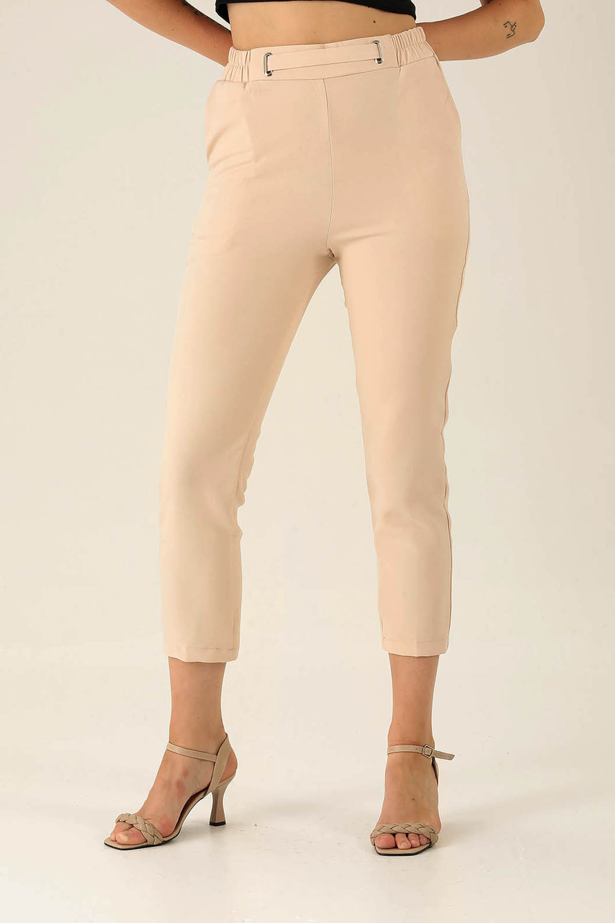 Bel Aksesuarlı Bayan Pantolon - 7105A Taş - 3