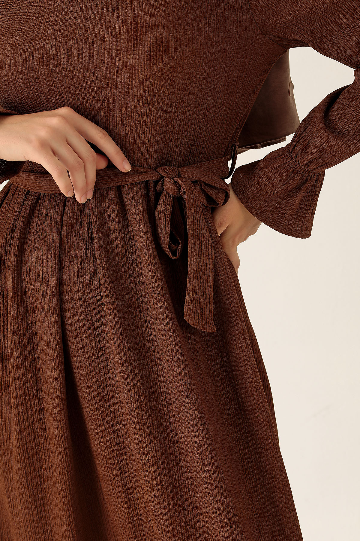 Bel Kuşaklı Elbise - 2613 Acı Kahve - 6