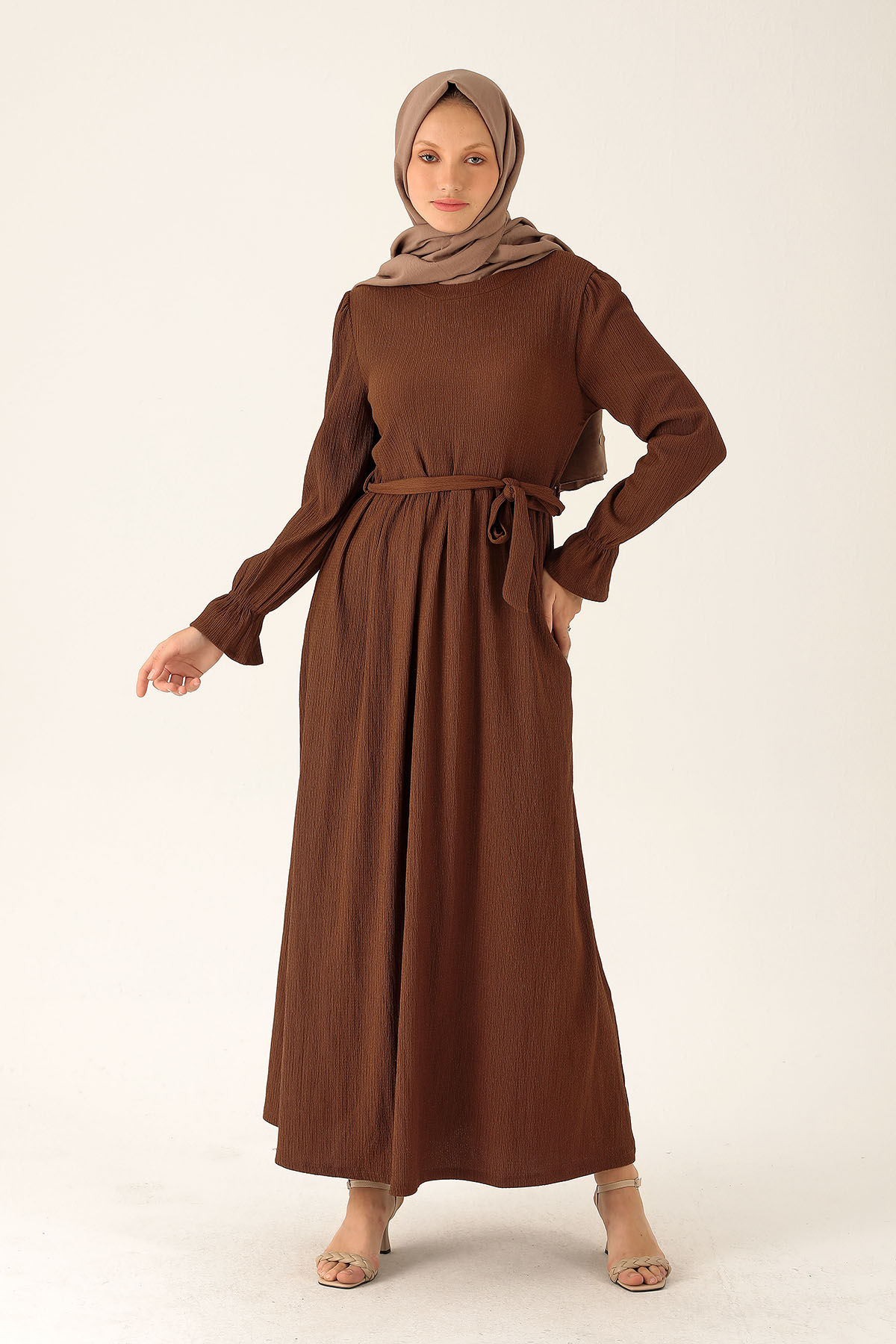 Bel Kuşaklı Elbise - 2613 Acı Kahve - 1