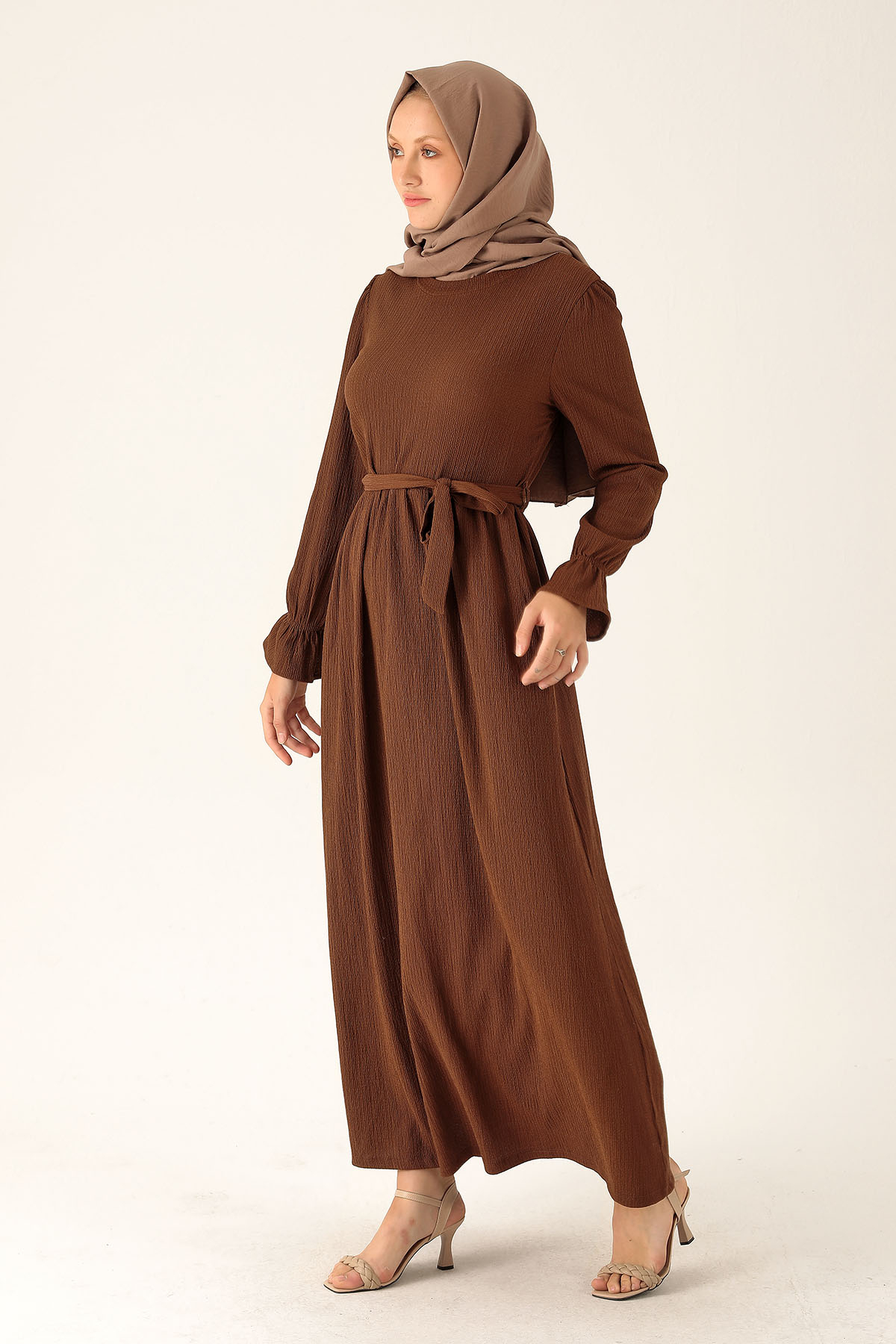 Bel Kuşaklı Elbise - 2613 Acı Kahve - 3