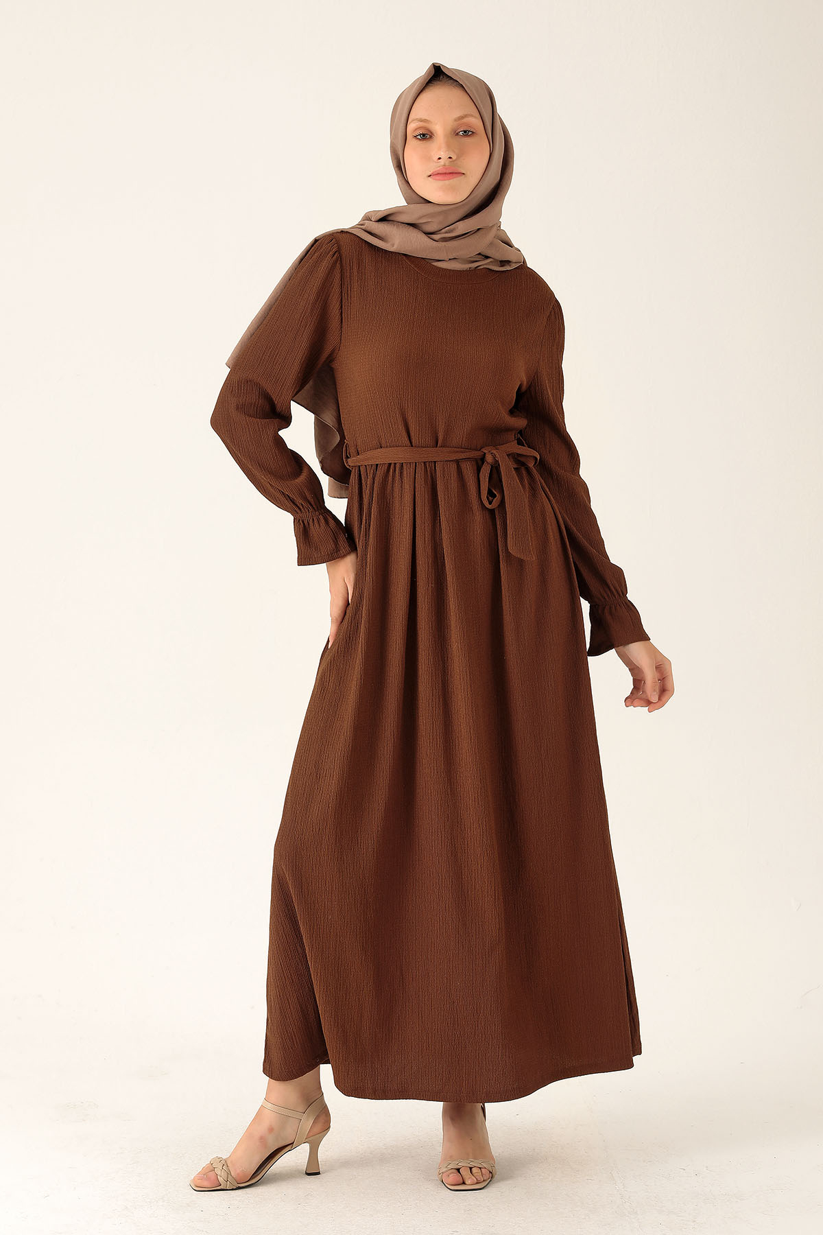 Bel Kuşaklı Elbise - 2613 Acı Kahve - 4