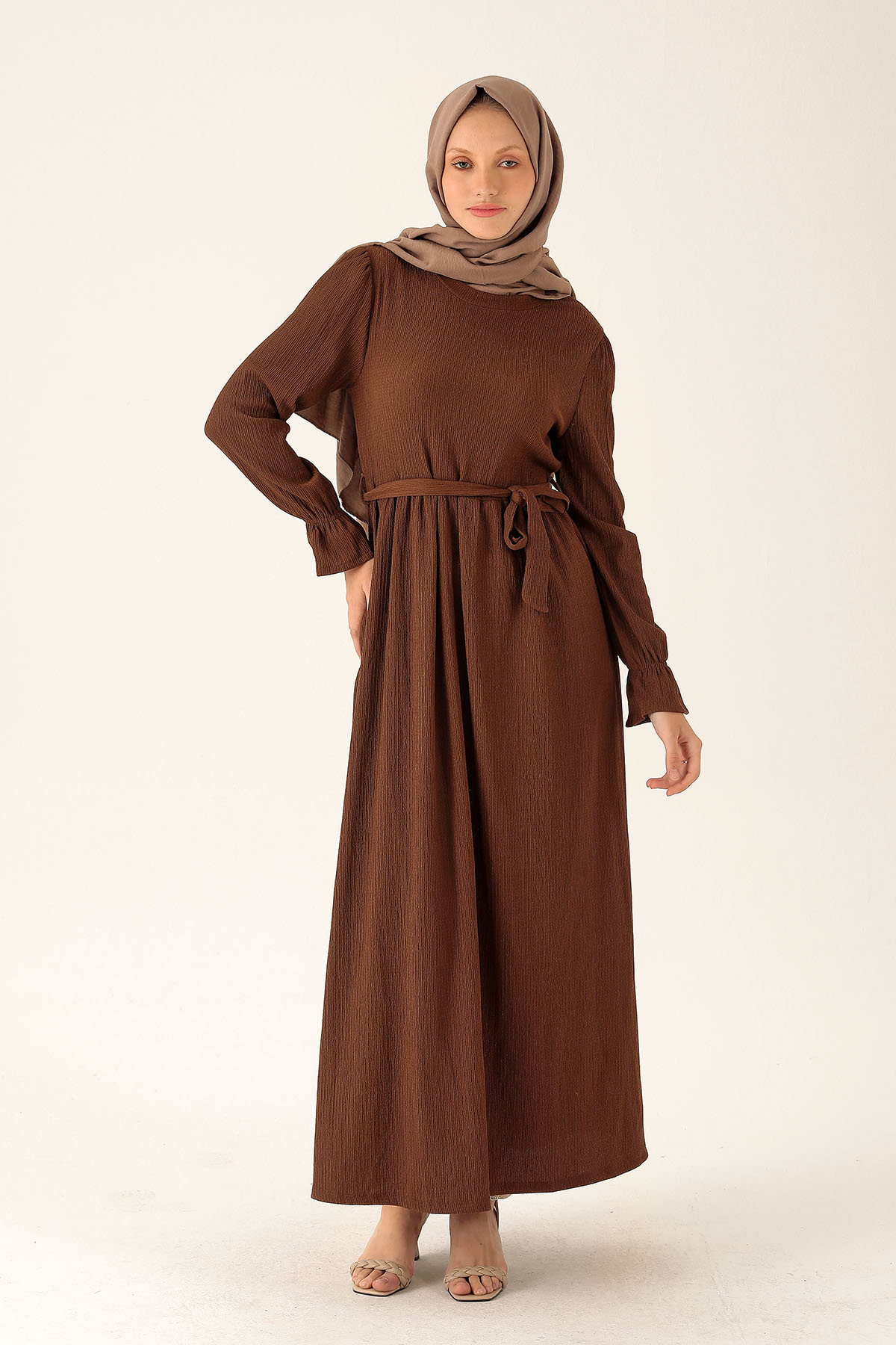 Bel Kuşaklı Elbise - 2613 Acı Kahve - 2