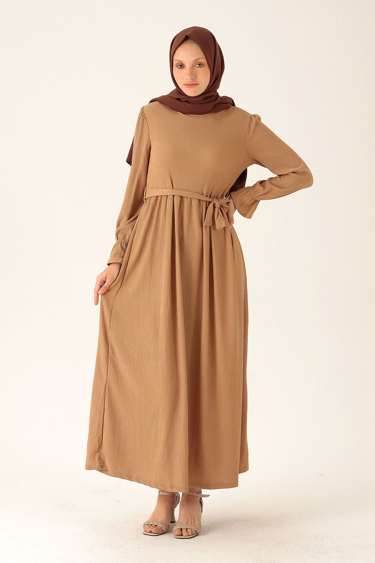 Bel Kuşaklı Elbise - 2613 Bisküvi - 1