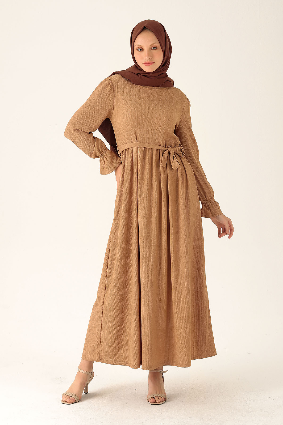 Bel Kuşaklı Elbise - 2613 Bisküvi - 3