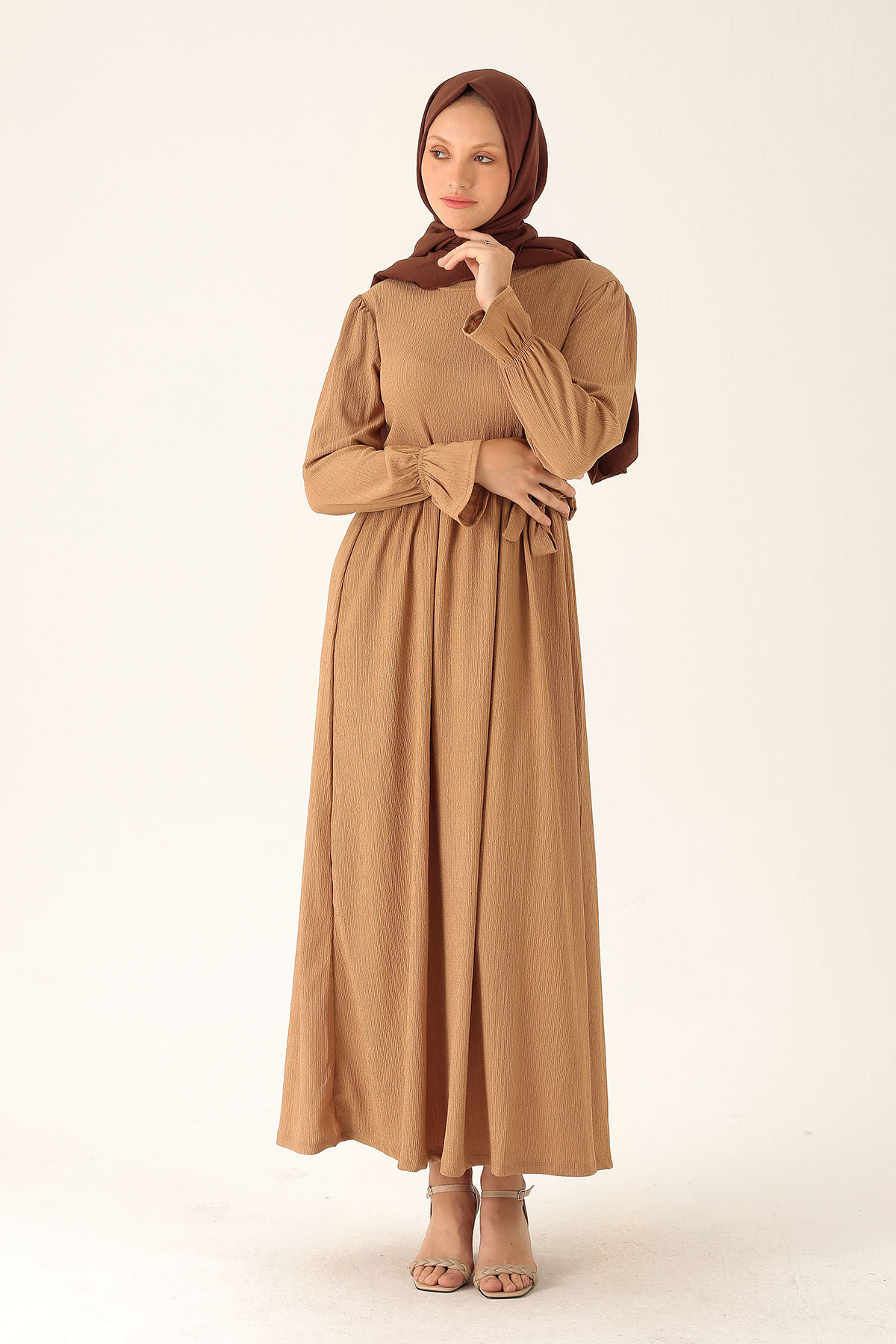 Bel Kuşaklı Elbise - 2613 Bisküvi - 4