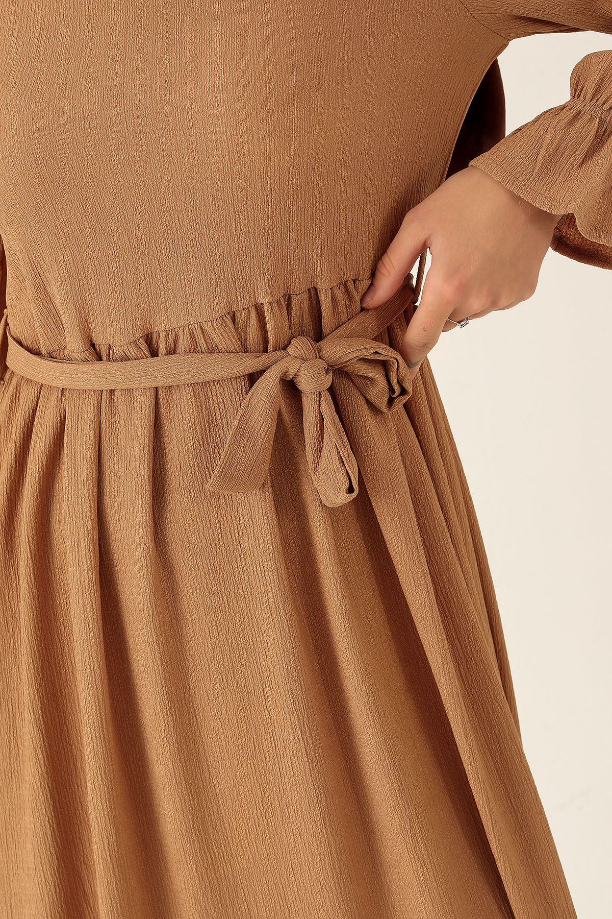 Bel Kuşaklı Elbise - 2613 Bisküvi - 6