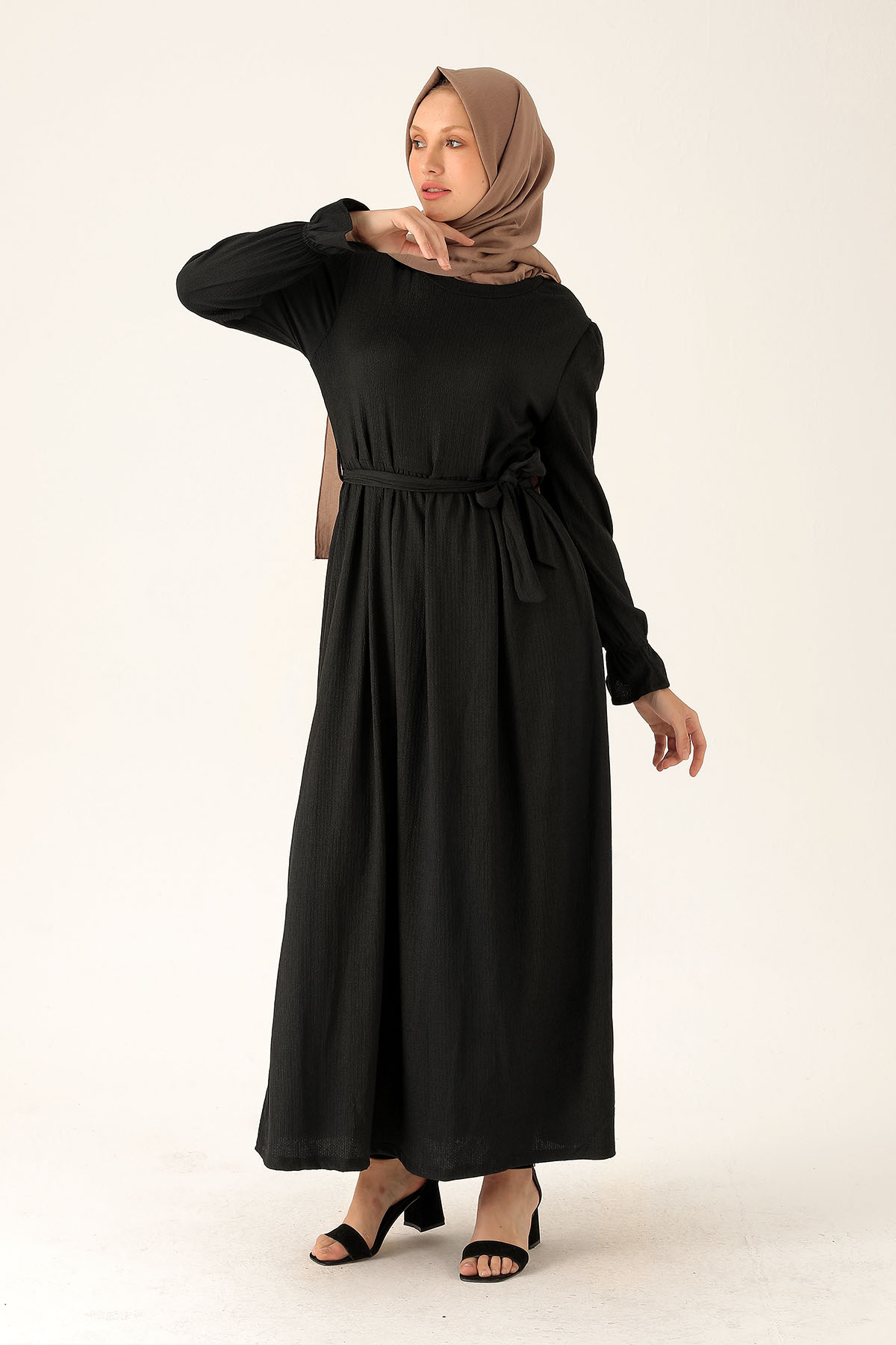 Bel Kuşaklı Elbise - 2613 Siyah 