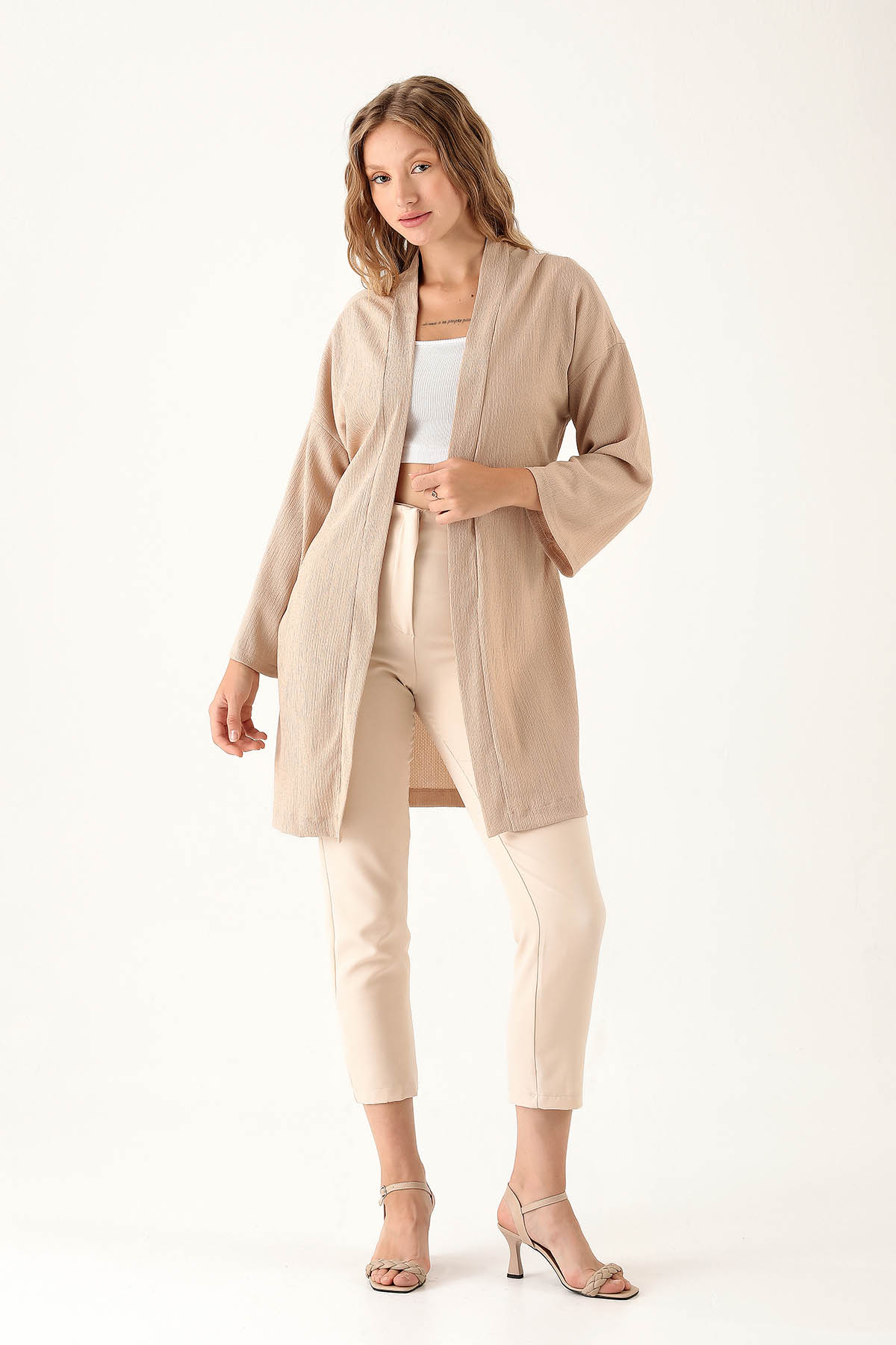 Bel Kuşaklı Kimono - 6538A Bej - 3