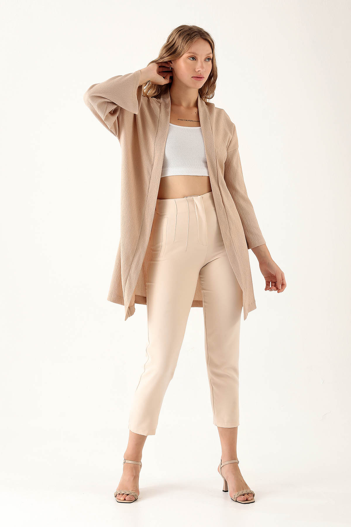 Bel Kuşaklı Kimono - 6538A Bej - 4