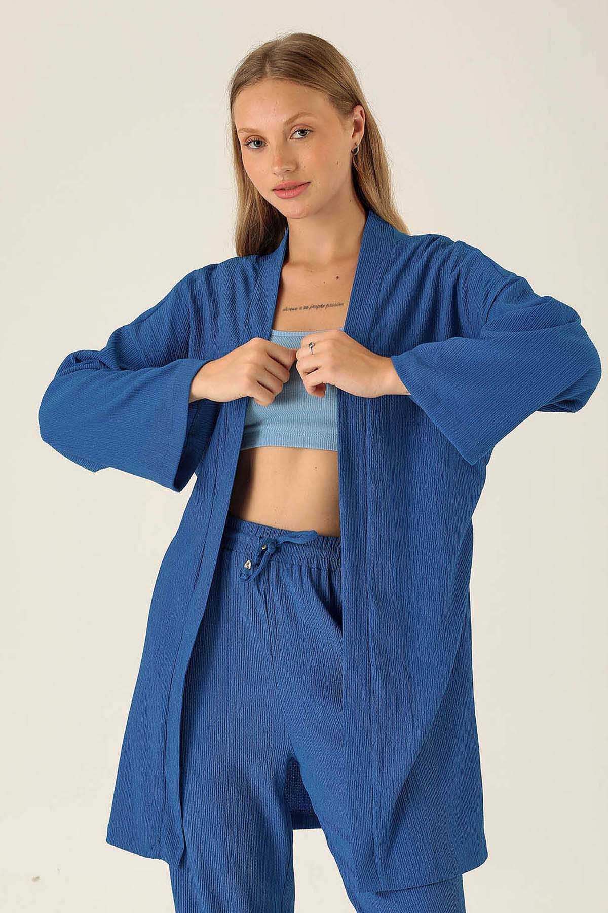 Bel Kuşaklı Kimono - 6538A Saks 