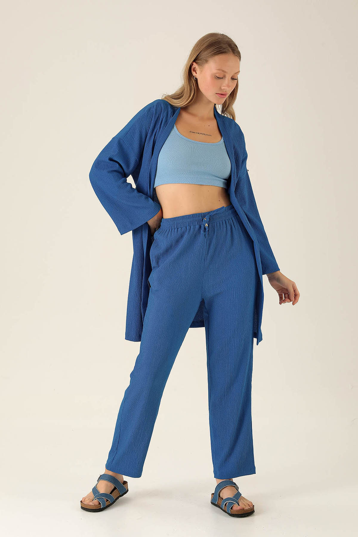 Bel Kuşaklı Kimono - 6538A Saks - 4