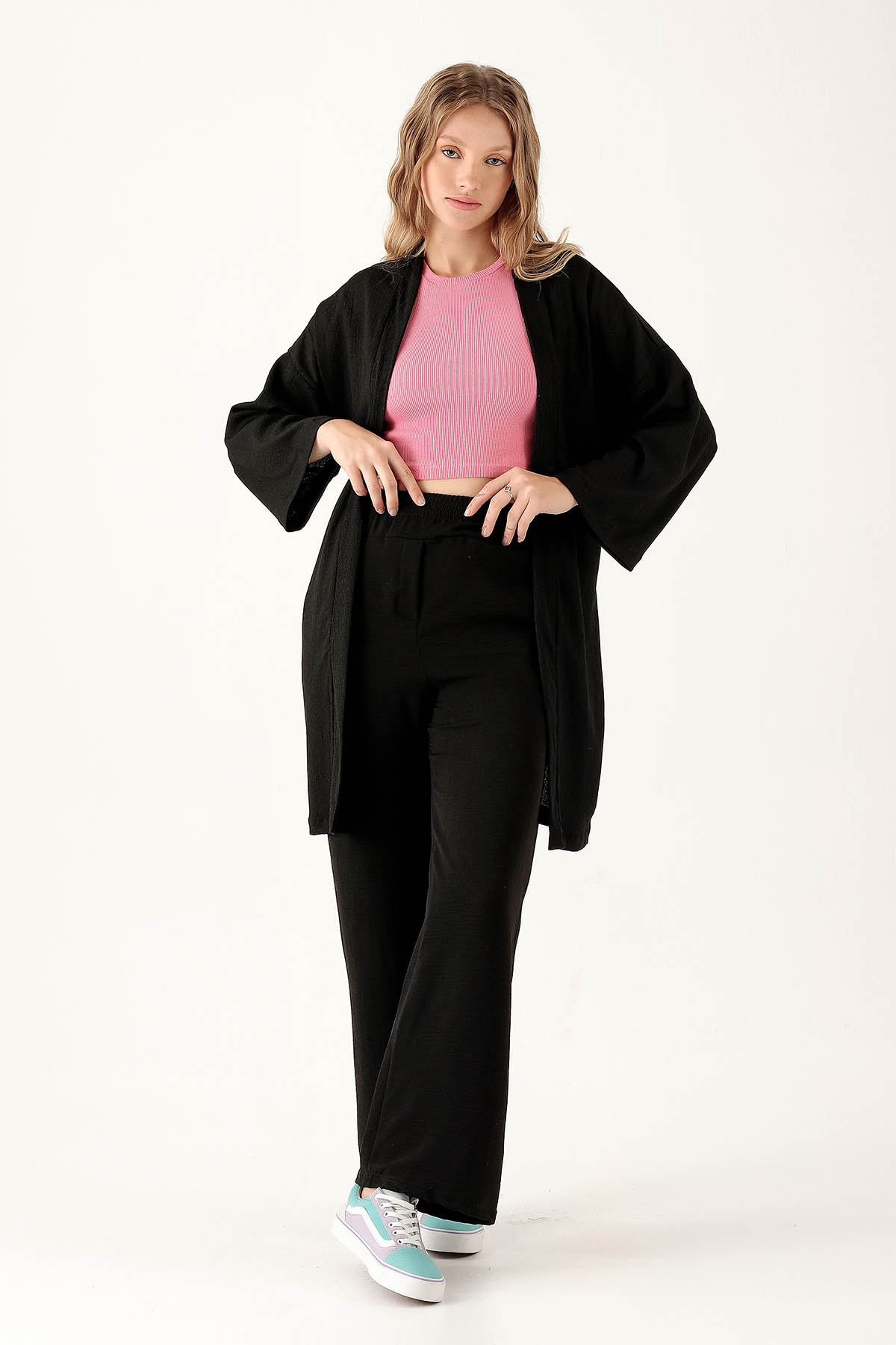 Bel Kuşaklı Kimono - 6538A Siyah - 3