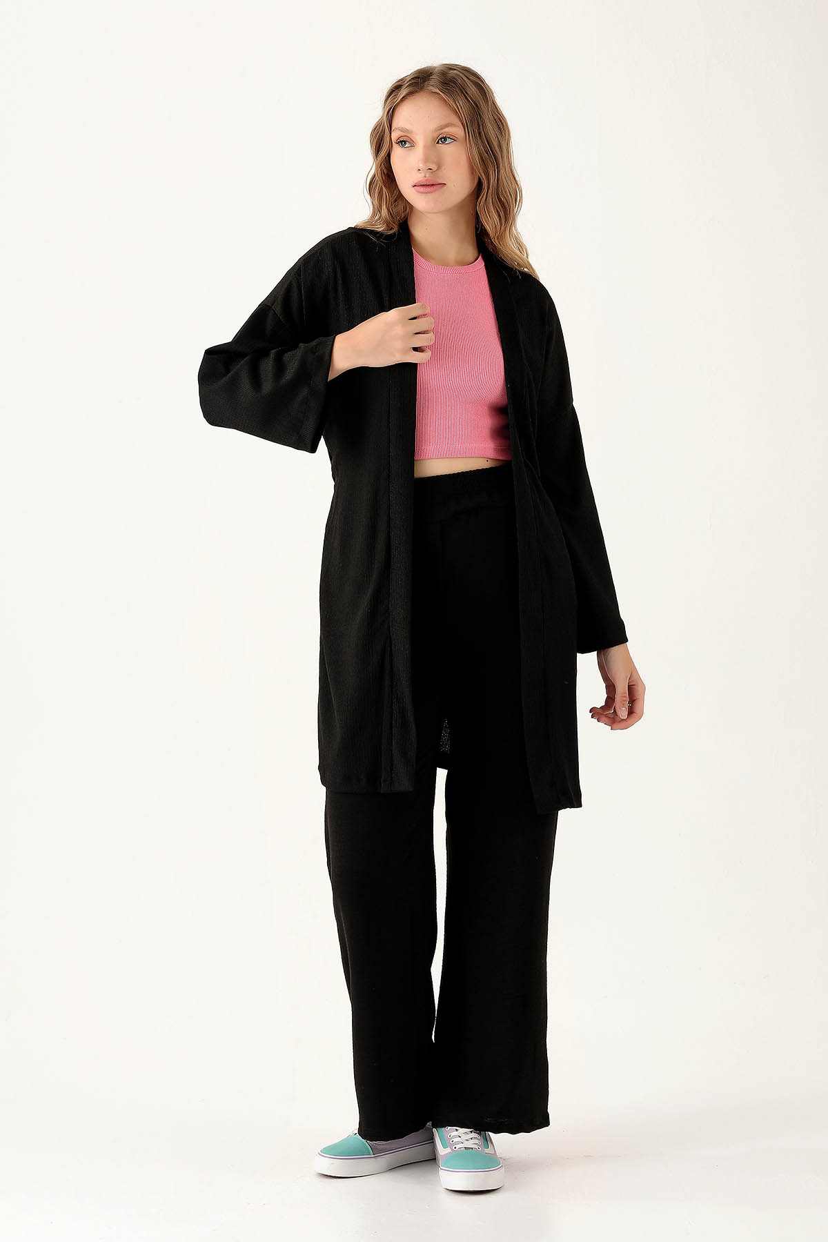 Bel Kuşaklı Kimono - 6538A Siyah - 4