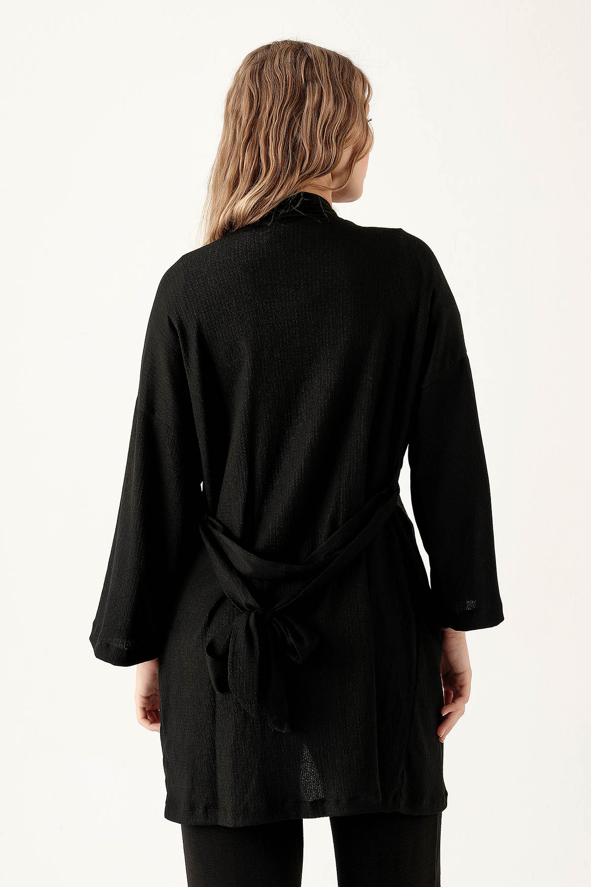 Bel Kuşaklı Kimono - 6538A Siyah - 5