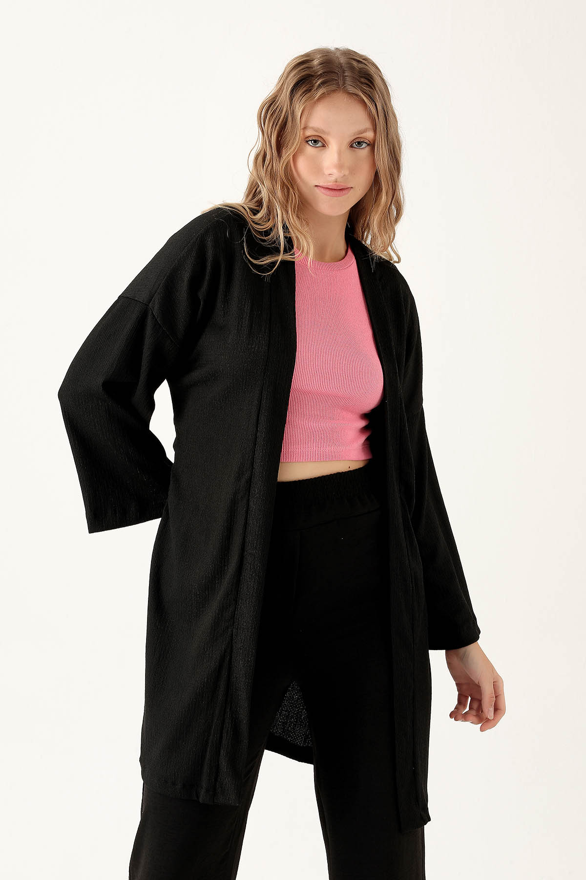 Bel Kuşaklı Kimono - 6538A Siyah - 1