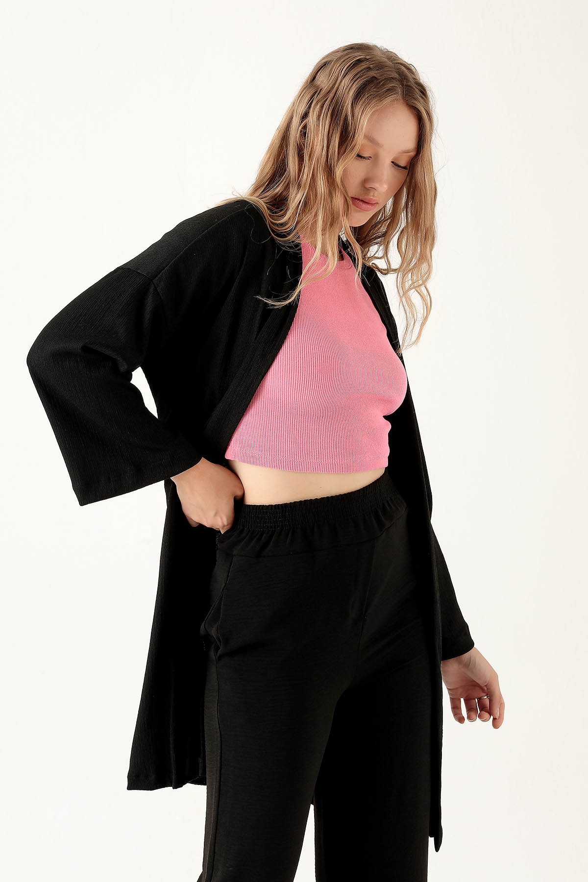 Bel Kuşaklı Kimono - 6538A Siyah - 2