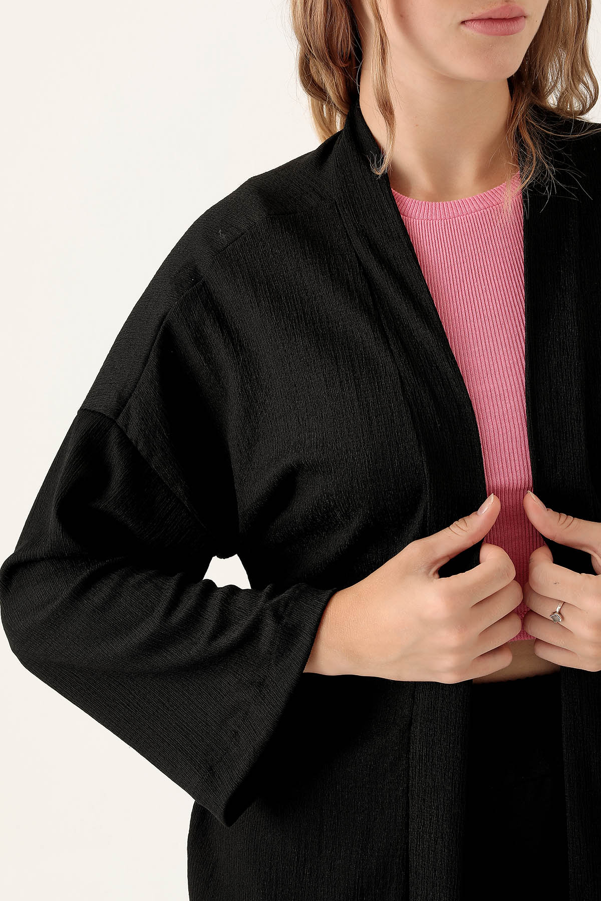 Bel Kuşaklı Kimono - 6538A Siyah - 6