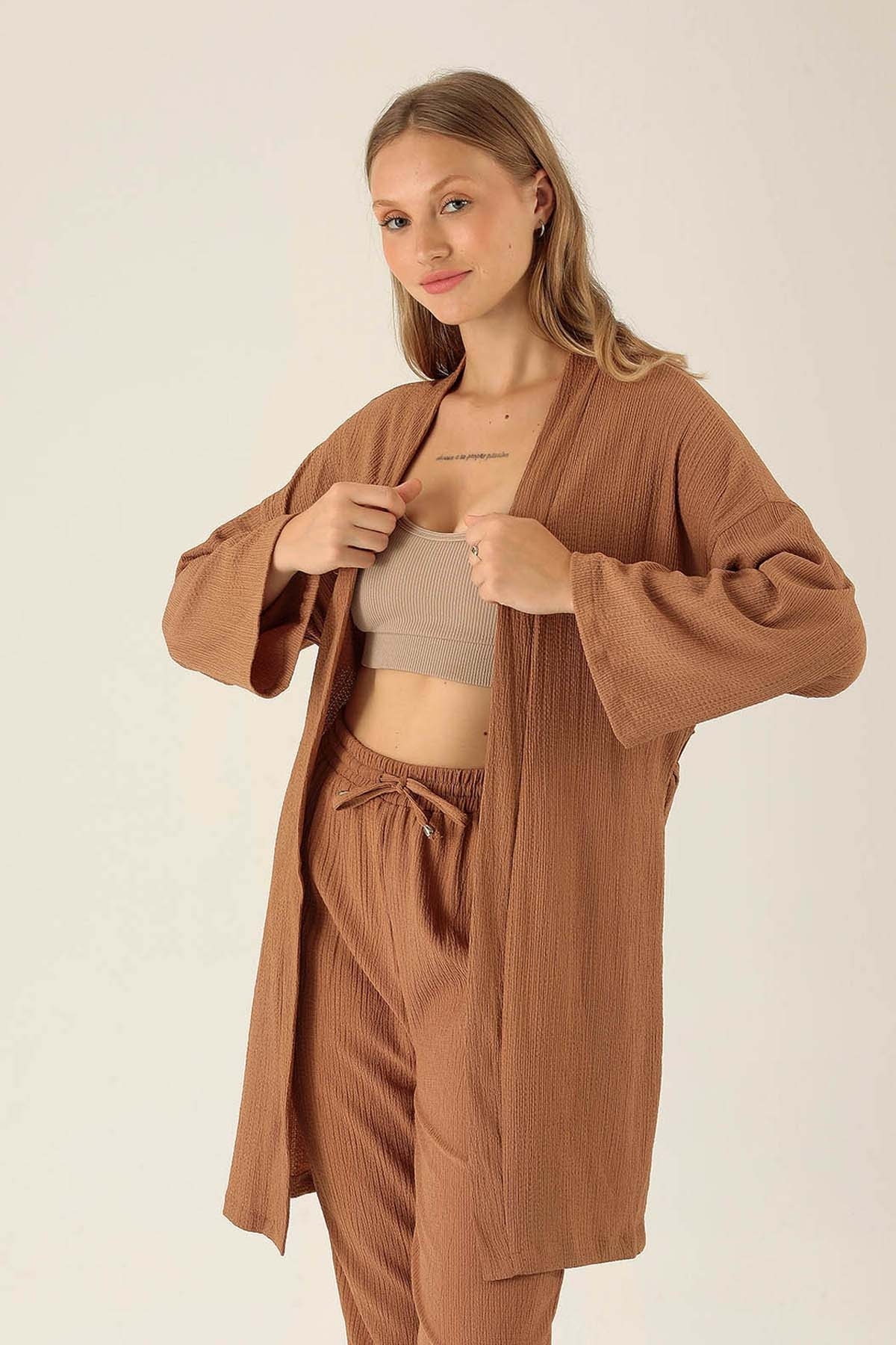 Bel Kuşaklı Kimono - 6538A Taba - 1