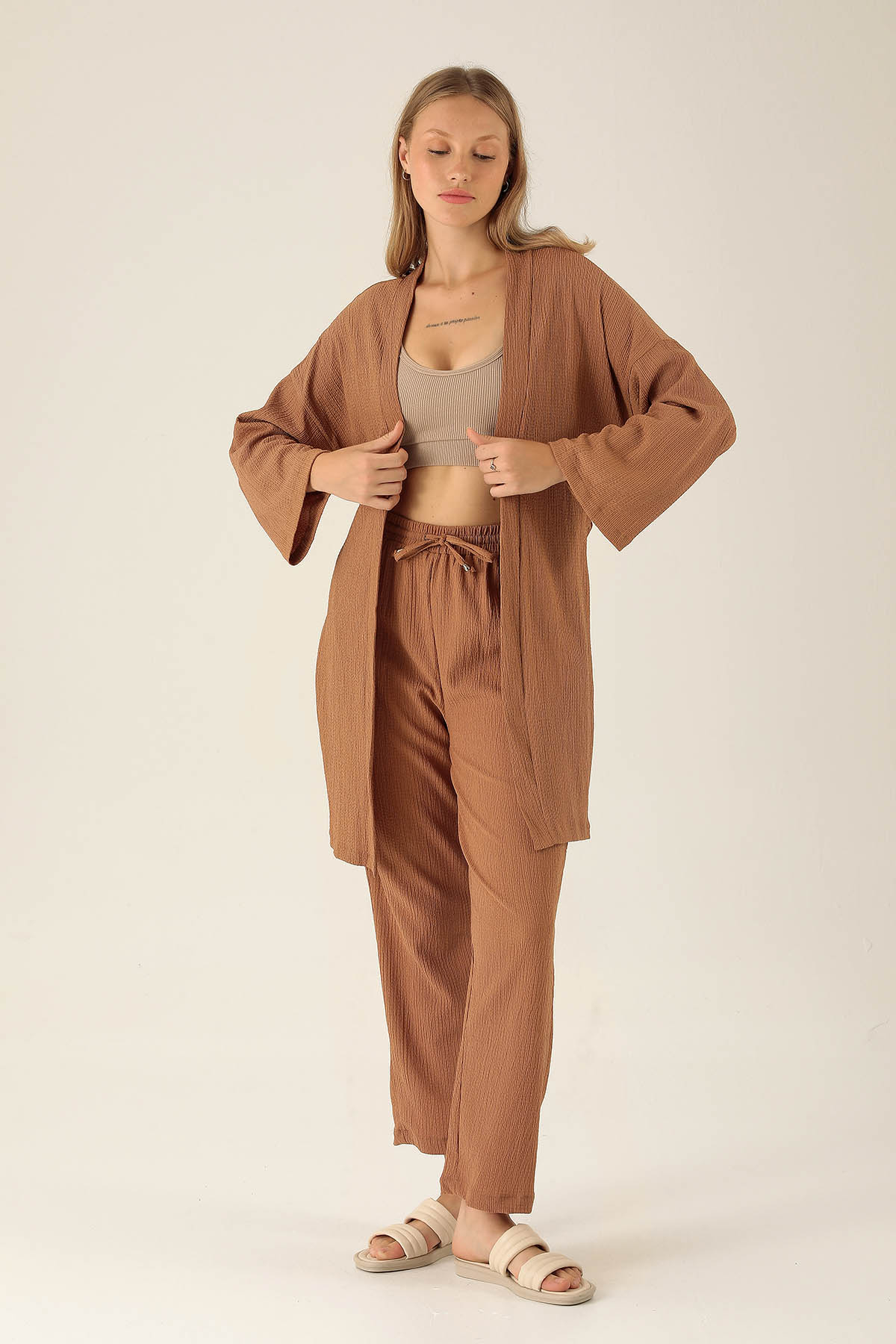 Bel Kuşaklı Kimono - 6538A Taba - 4