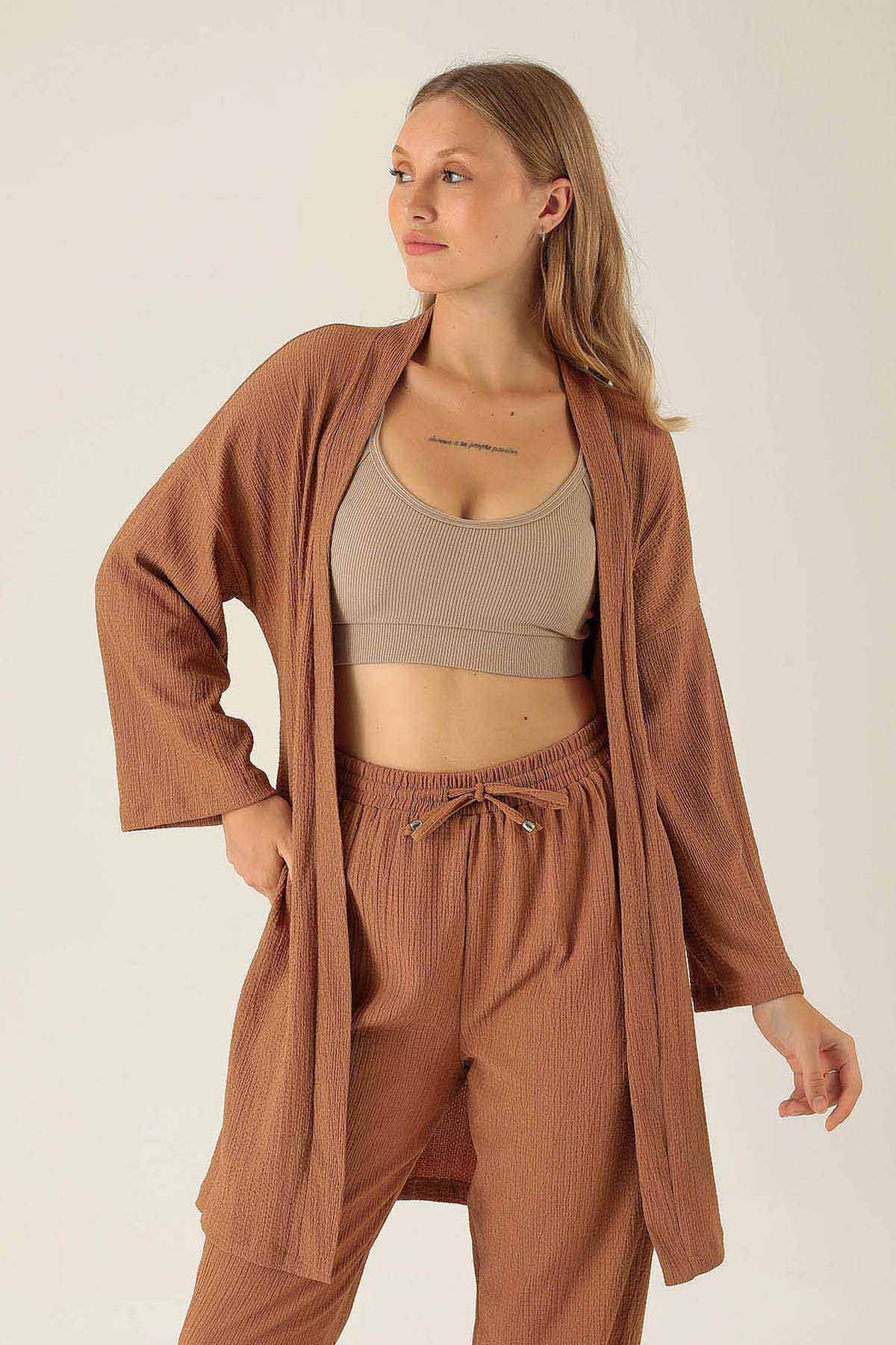 Bel Kuşaklı Kimono - 6538A Taba - 2