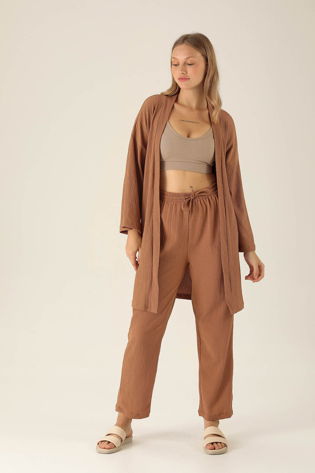 Bel Kuşaklı Kimono - 6538A Taba - 3