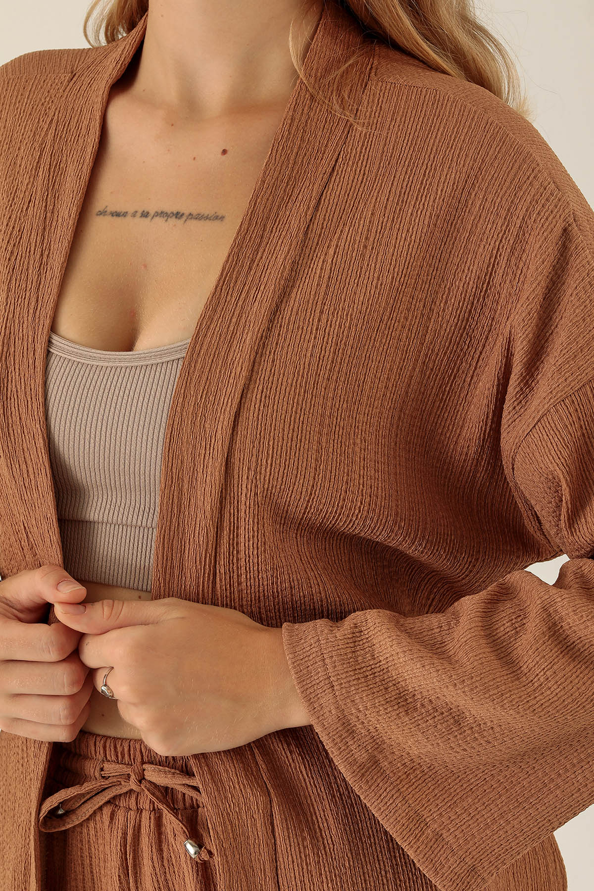 Bel Kuşaklı Kimono - 6538A Taba - 6