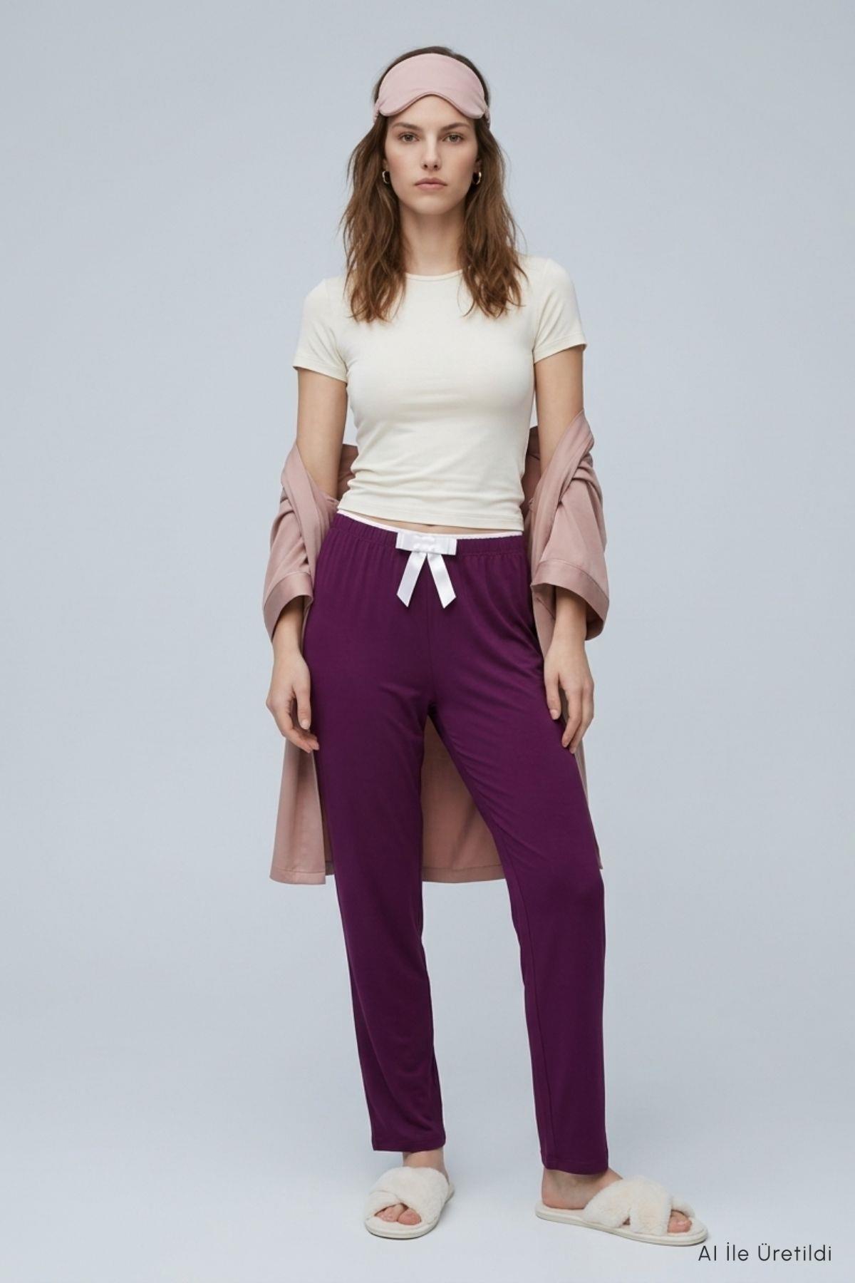 Bel Lastikli Düz Pijama 4559 Mürdüm - RAYS