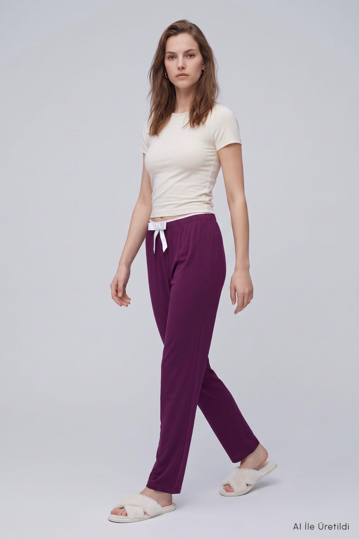 Bel Lastikli Düz Pijama 4559 Mürdüm - RAYS