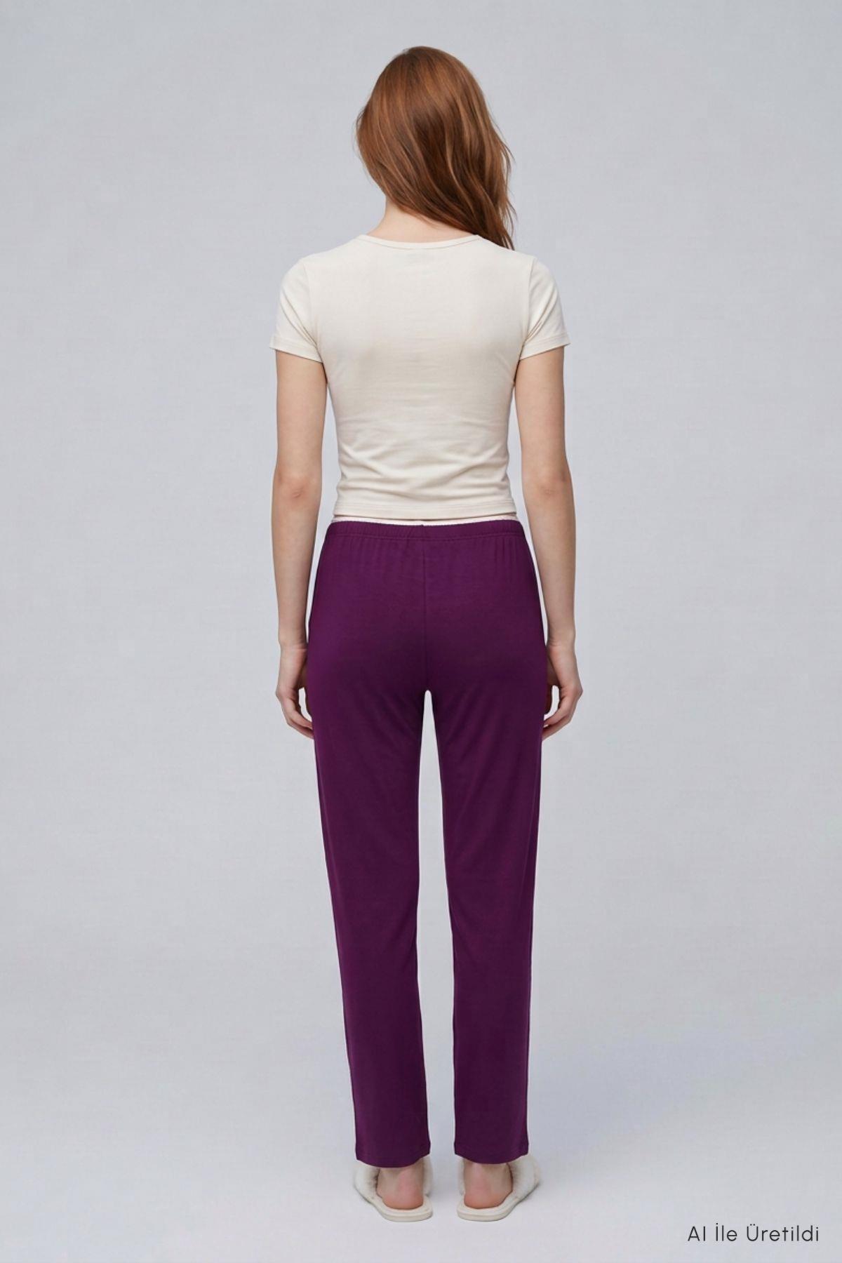 Bel Lastikli Düz Pijama 4559 Mürdüm - 4
