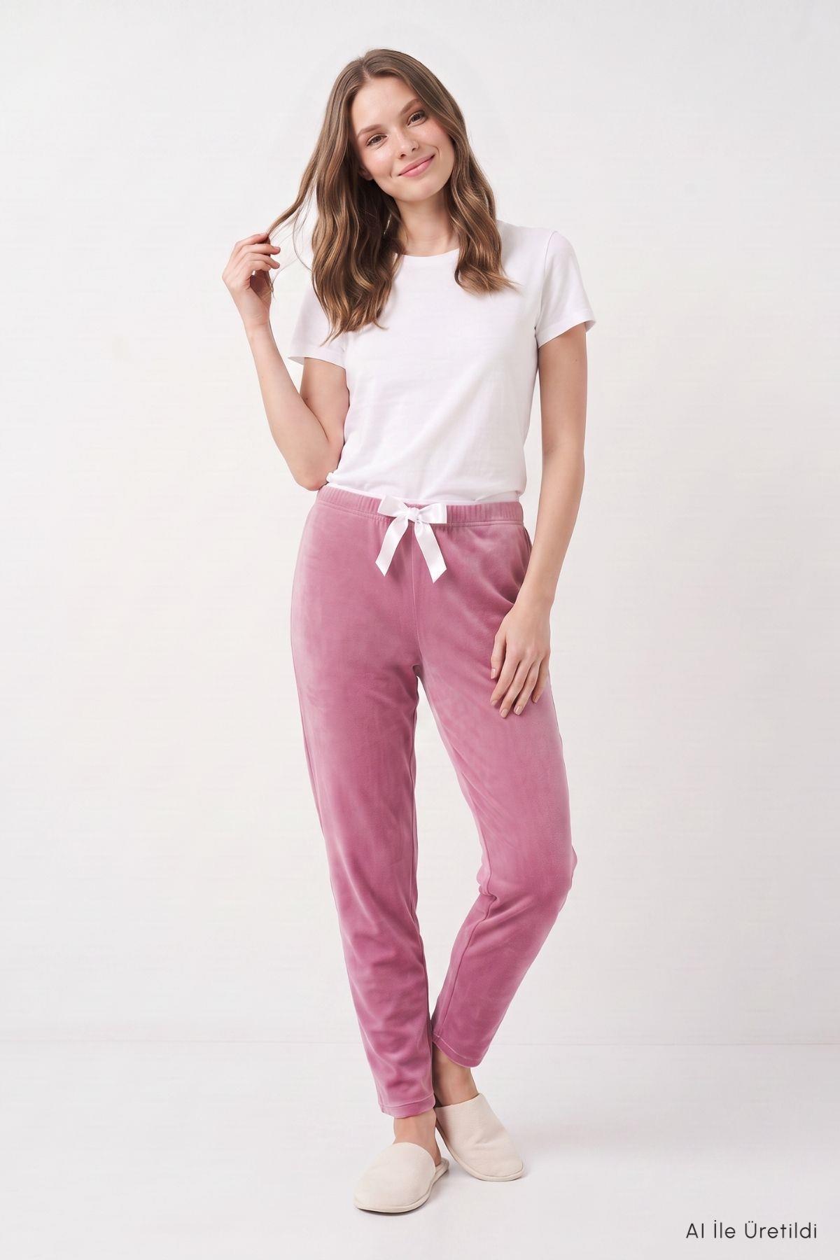 Bel Lastikli Kadife Pijama 0601 Gül - RAYS