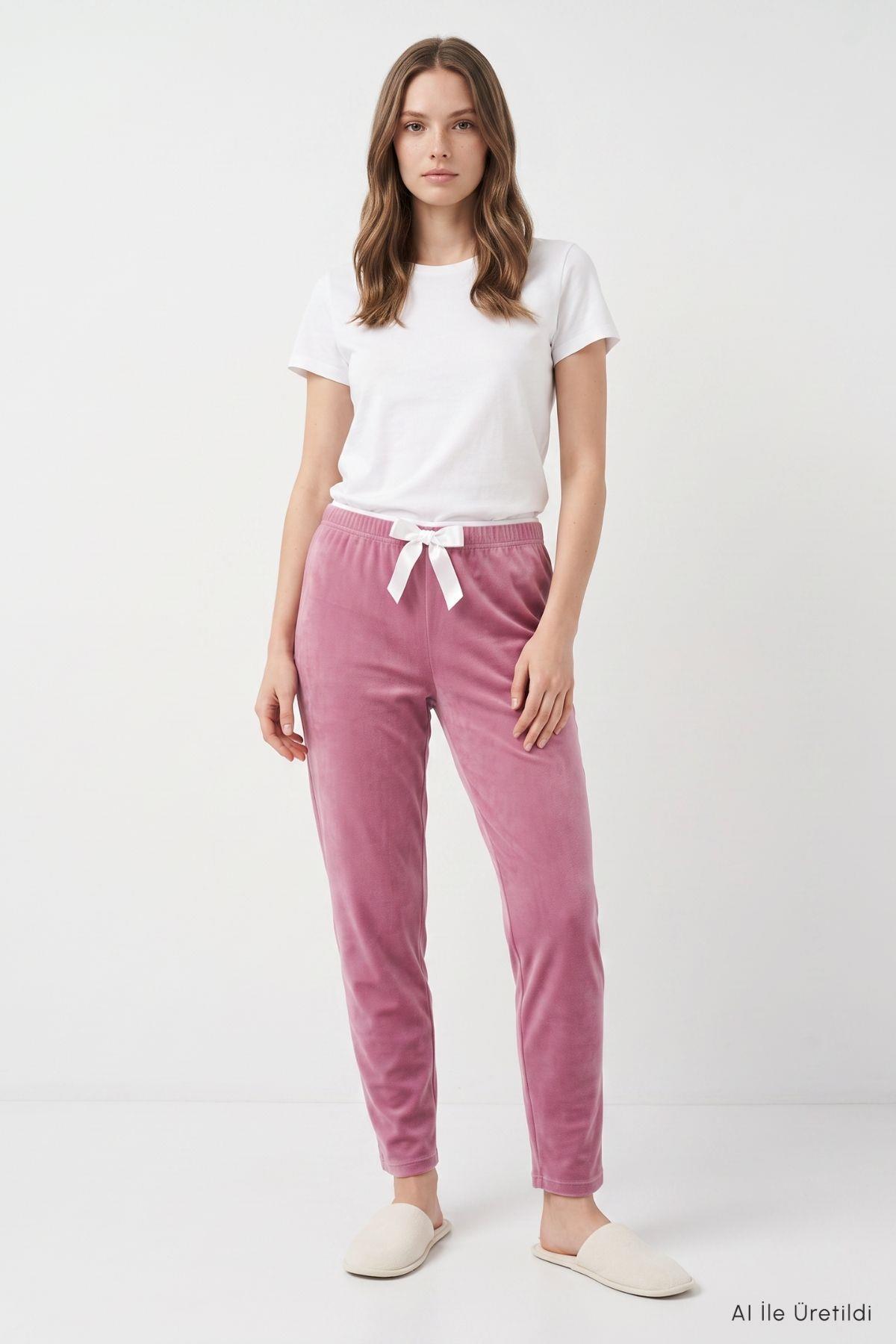Bel Lastikli Kadife Pijama 0601 Gül - RAYS (1)