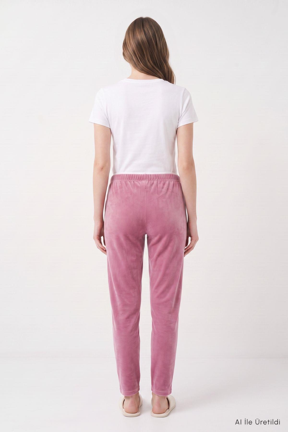 Bel Lastikli Kadife Pijama 0601 Gül - 3