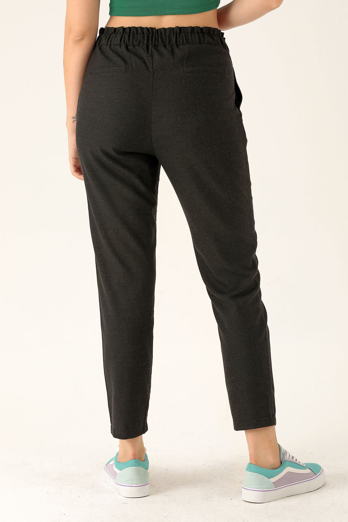 Beli Fırfırlı Pile Detay Bayan Pantolon - 6608A Antrasit - 5