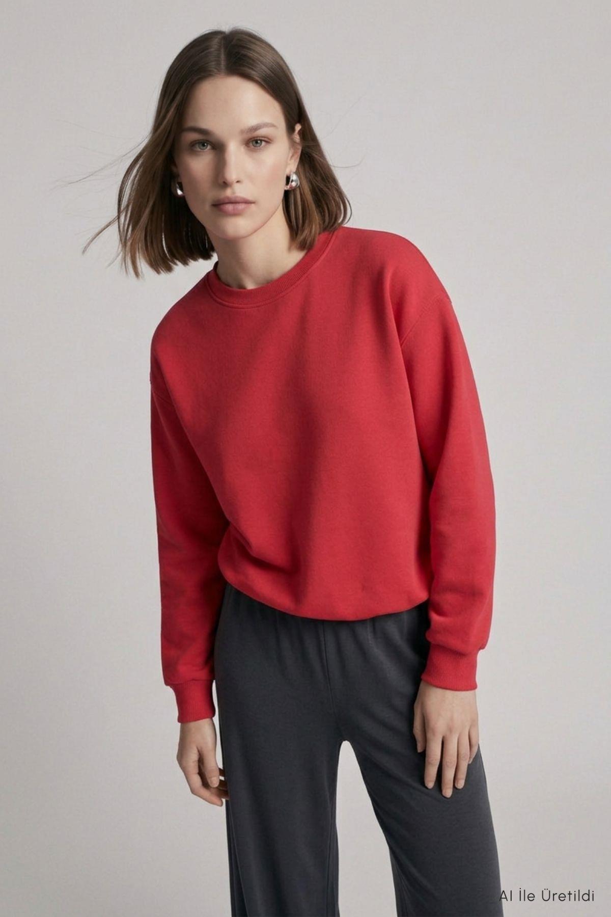 Beli Lastikli Crop Sweatshirt 979 Kırmızı - RAYS (1)