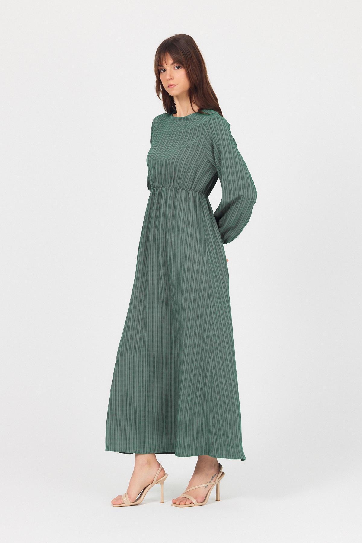 Benetton Yeşili Çift Kullanımlı Çıkma Yakalı Dokuma Elbise 4652A - 7