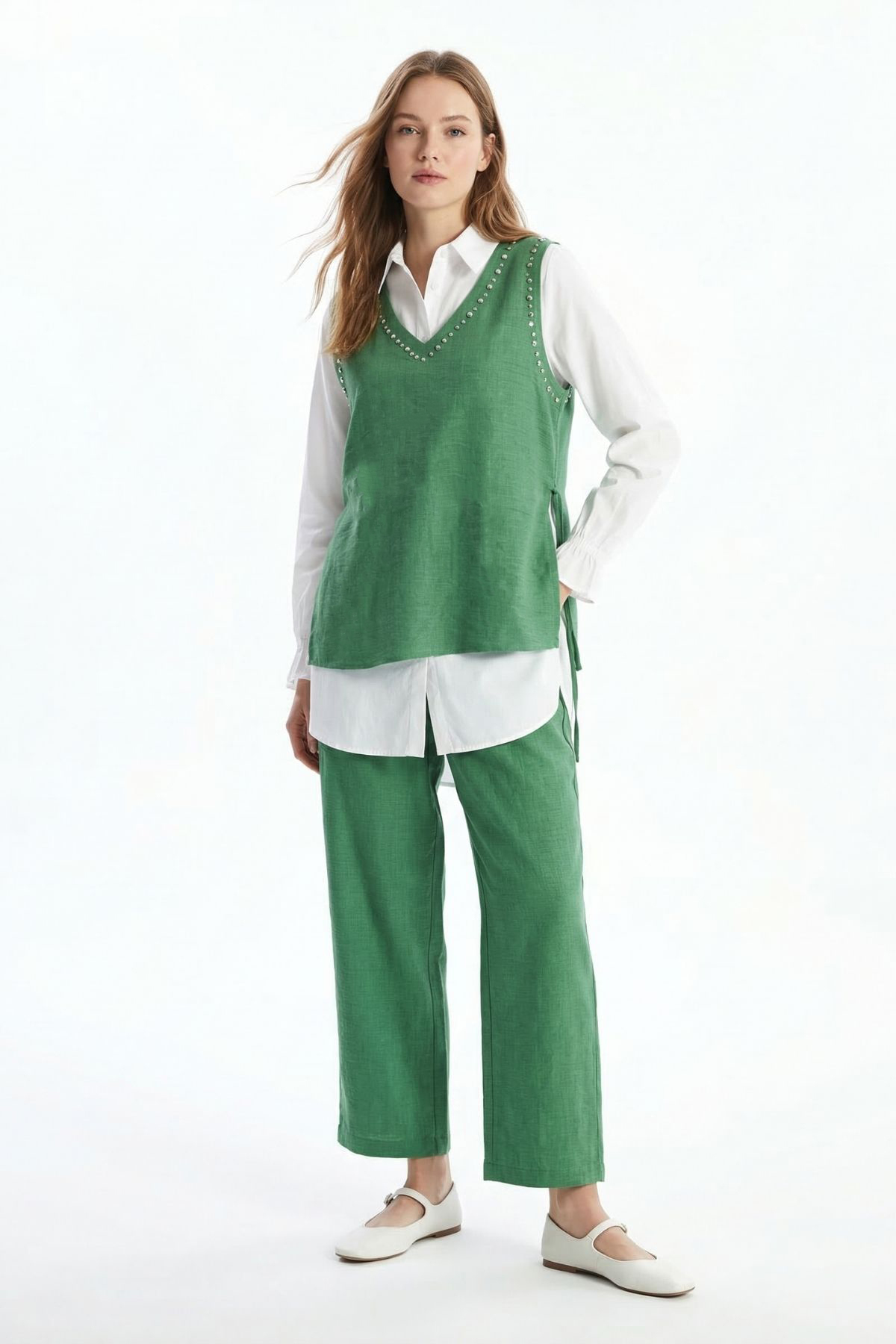 Benetton Yeşili Taş Detay 3'lü Takım 4053A 