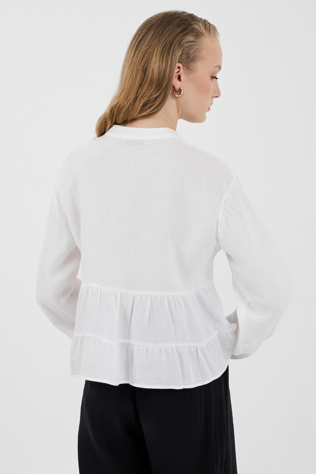 Beyaz %100 Pamuk Dantel Detaylı Müslin Gömlek 4823A - 5