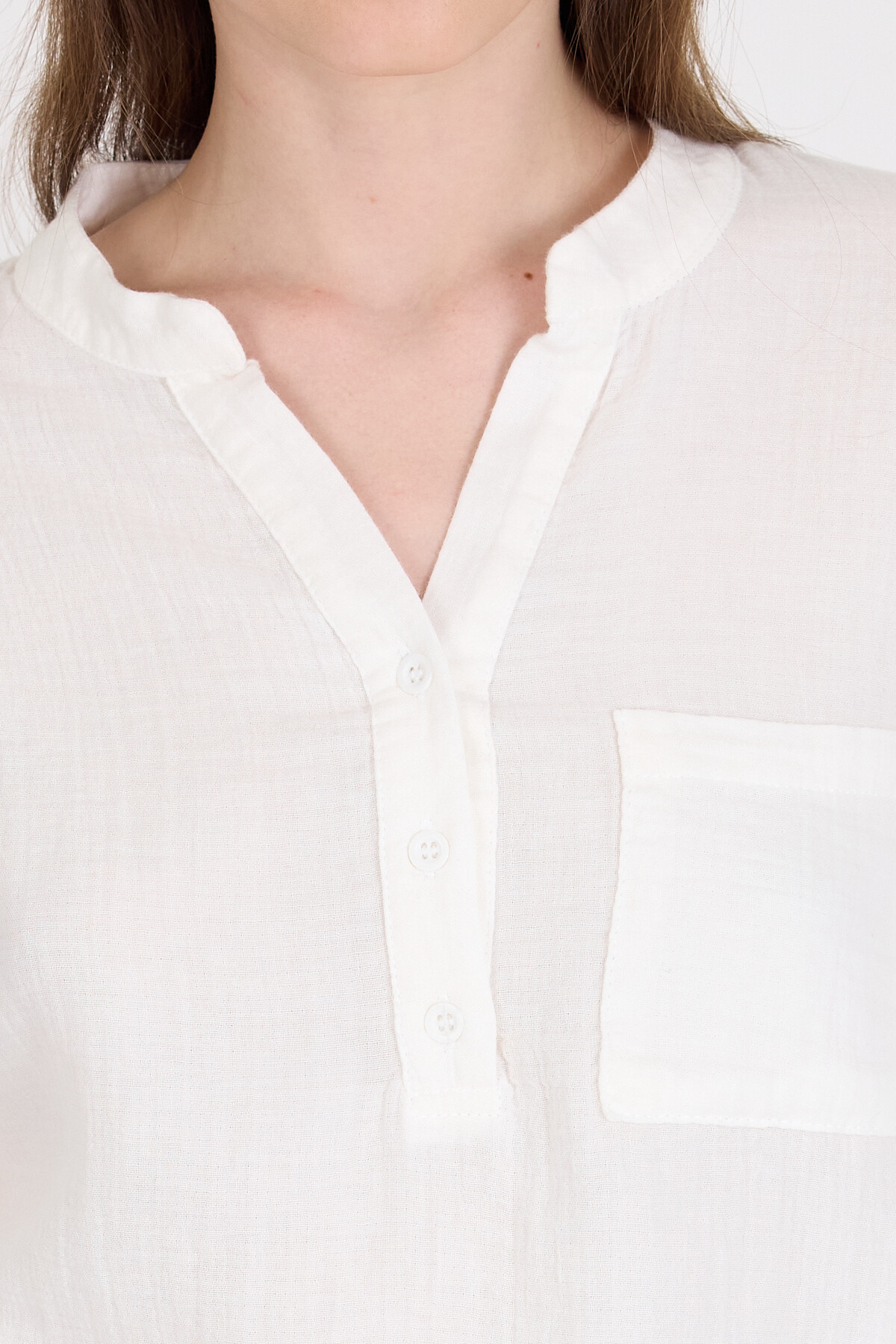 Beyaz %100 Pamuk Keten Görünümlü Hakim Yaka Crop Gömlek 4702A - RAYS