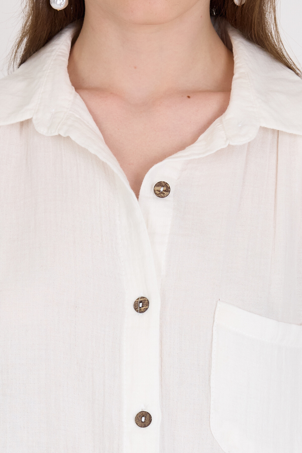 Beyaz %100 Pamuk Kısa Kollu Cepli Gömlek 4787A - RAYS