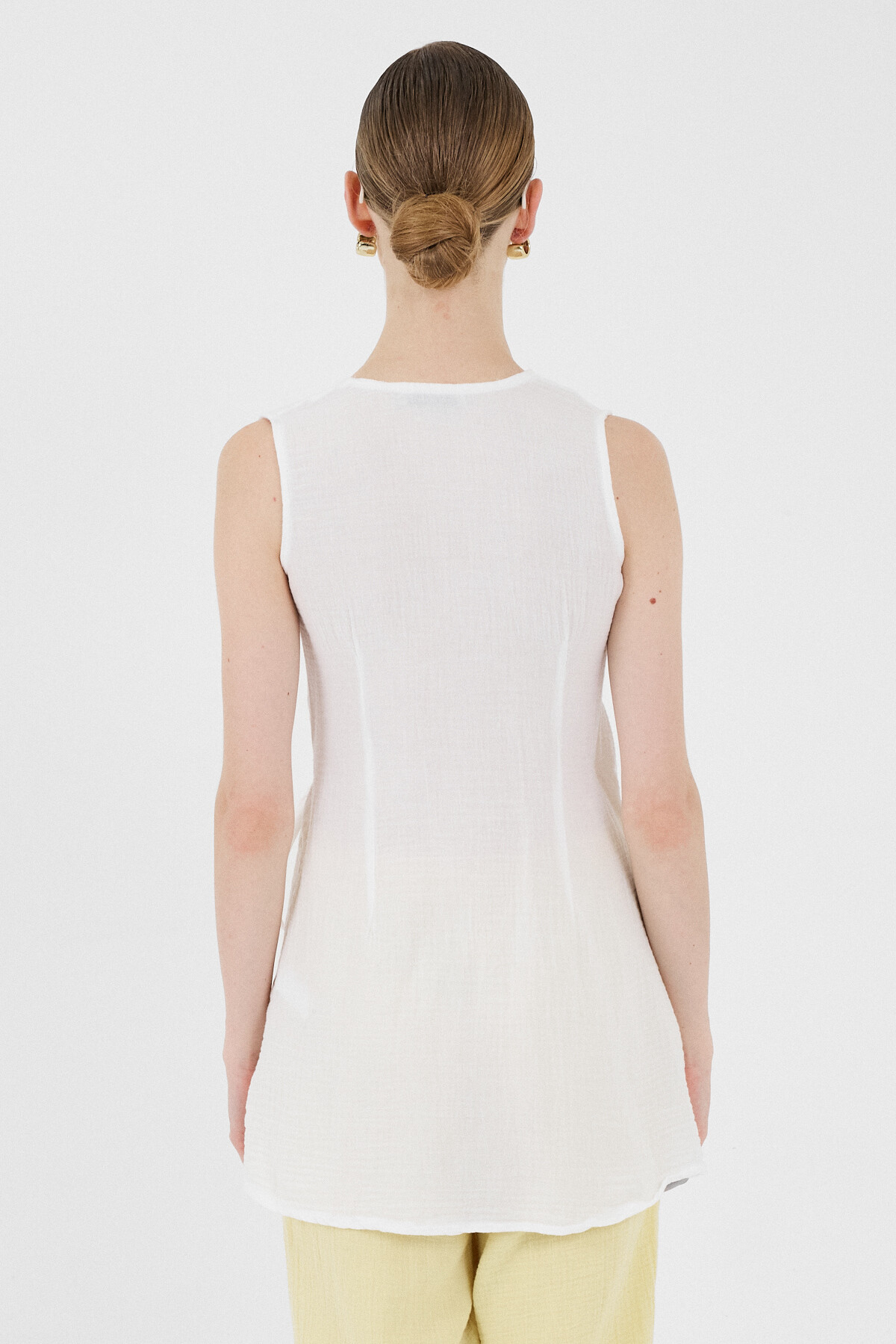 Beyaz %100 Pamuk Müslin Yandan Bağlamalı Kuşaklı Yelek 8017A - 5