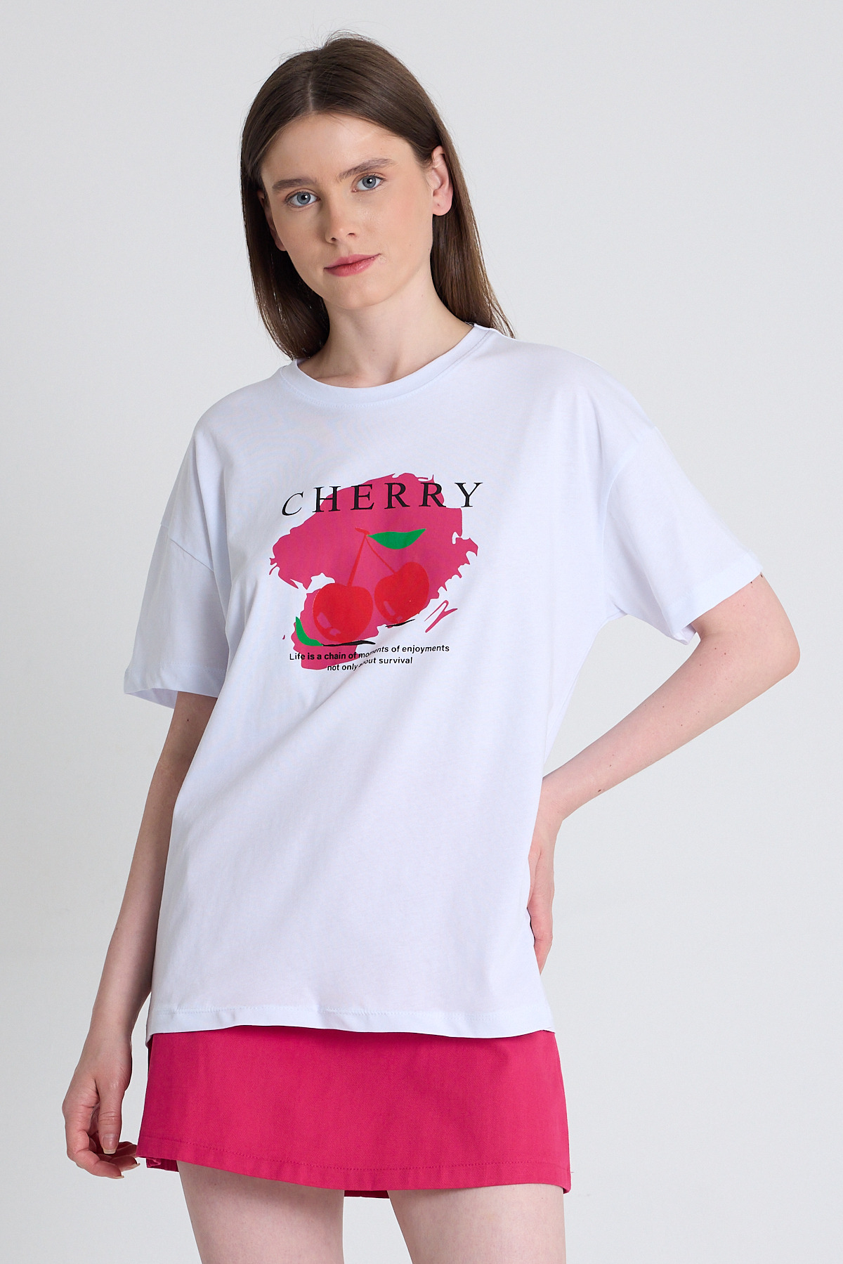 Beyaz %100 Pamuk Yazı Baskılı Tişört 2150-15M - 1